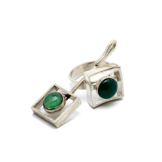 Niels Erik From Modernist Silver Ring with Chrysoprase