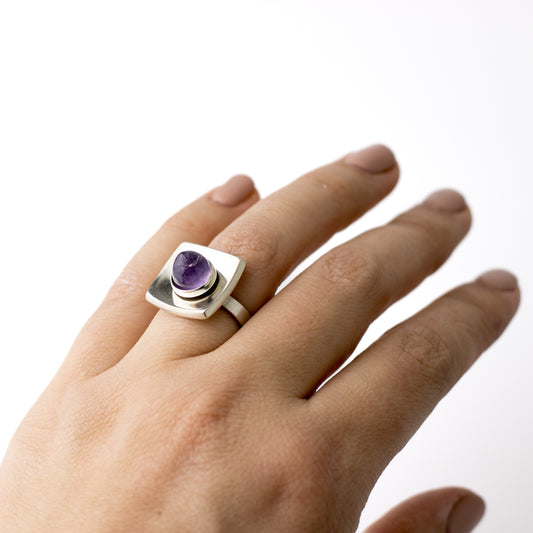 Niels Erik From Danish Modernist Silver Ring with Amethyst