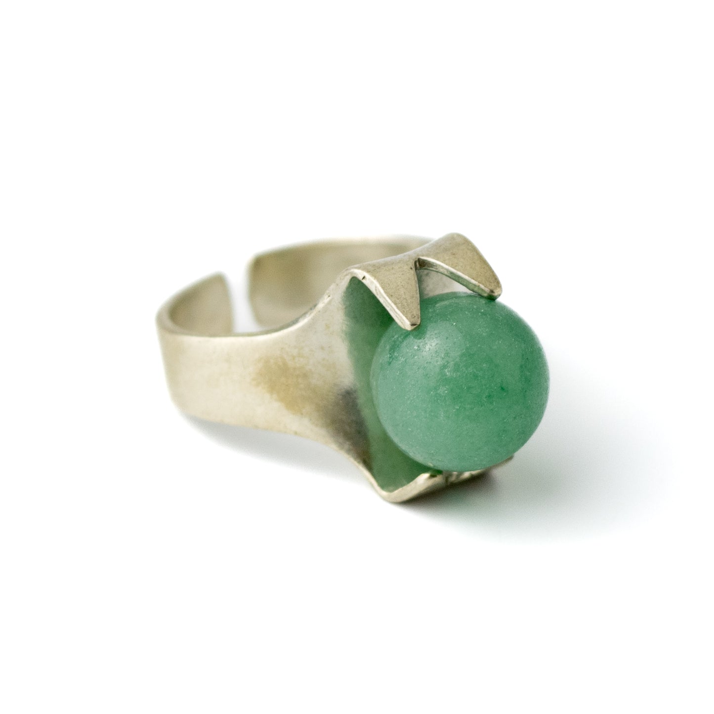 Kultaseppa Salovaara Vintage Finnish Brutalist Silver Ring with Green Quartz