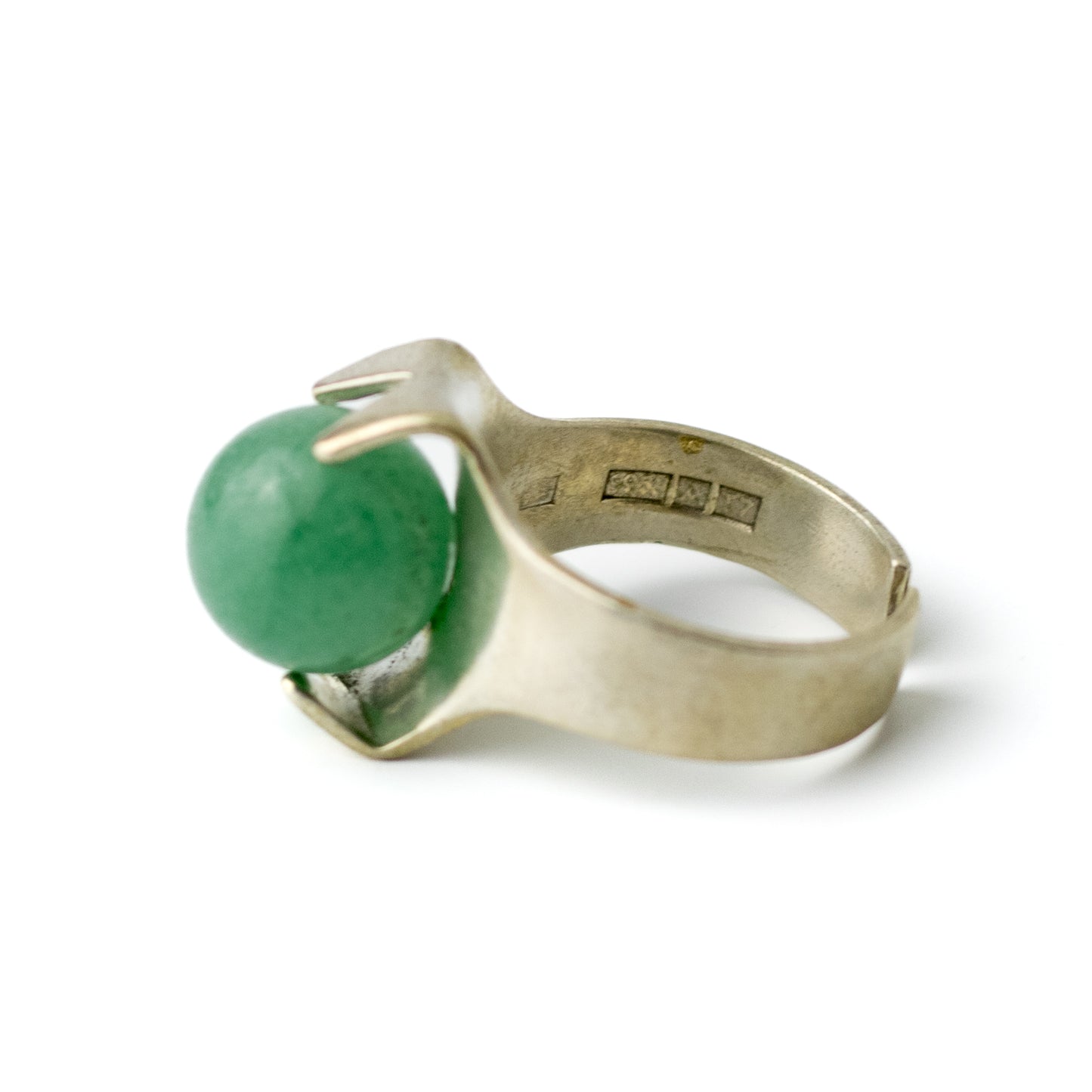 Kultaseppa Salovaara Vintage Finnish Brutalist Silver Ring with Green Quartz