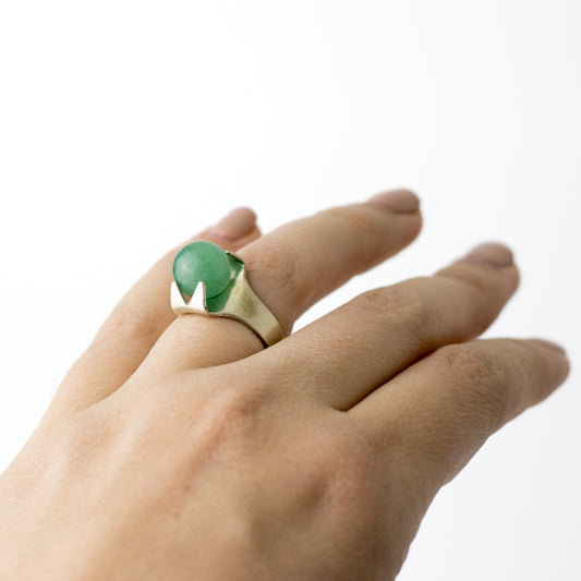 Kultaseppa Salovaara Vintage Finnish Brutalist Silver Ring with Green Quartz
