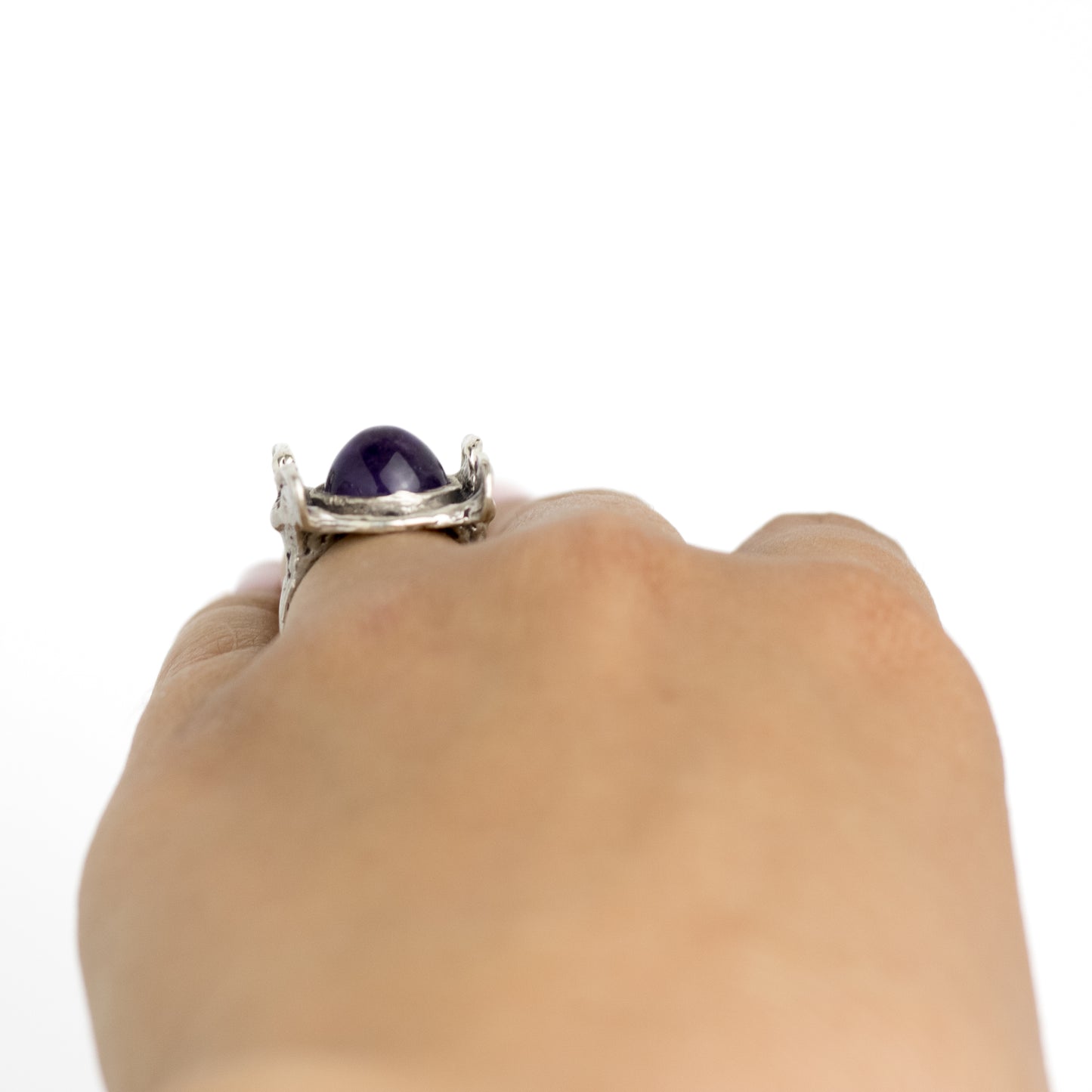 Monika and Burkhard OLY Vintage Brutalist Silver Ring with Amethyst