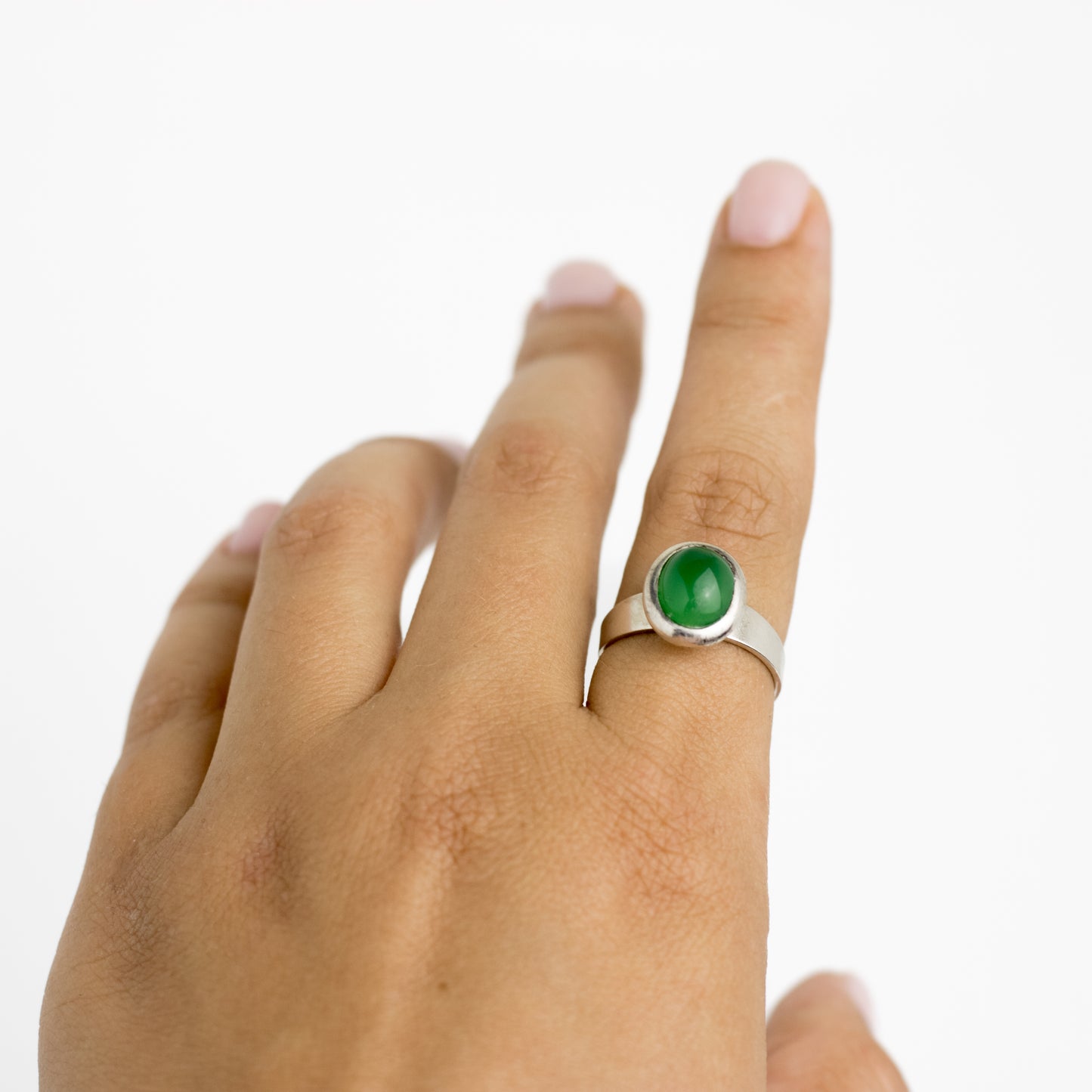 Finnish Modernist Vintage Silver Ring with Chrysoprase on Stem