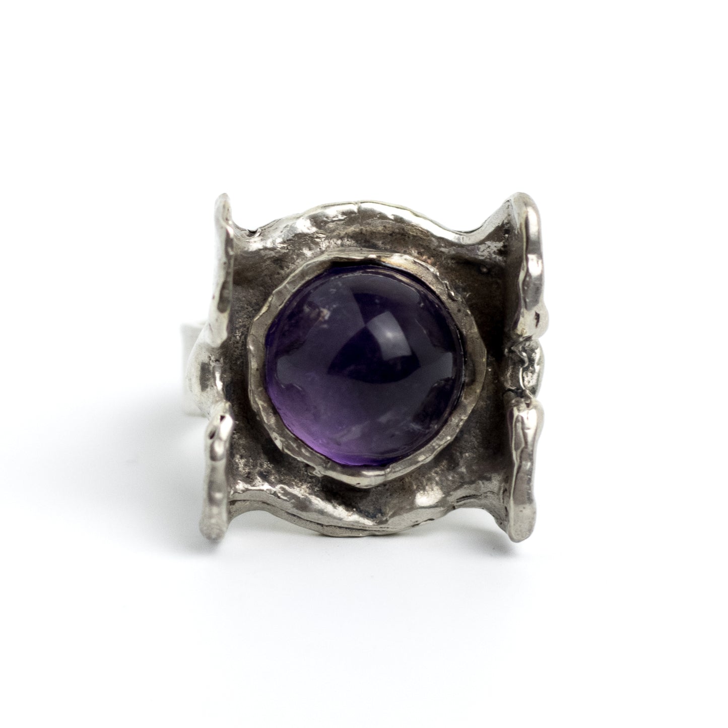 Monika and Burkhard OLY Vintage Brutalist Silver Ring with Amethyst