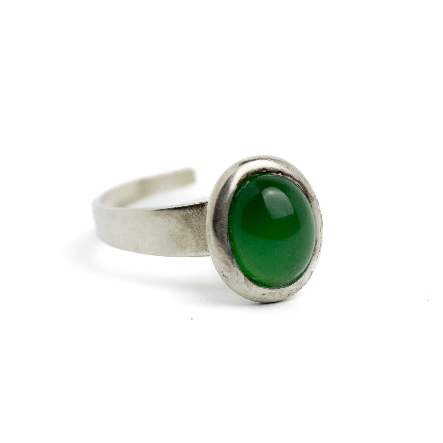 Finnish Modernist Vintage Silver Ring with Chrysoprase on Stem