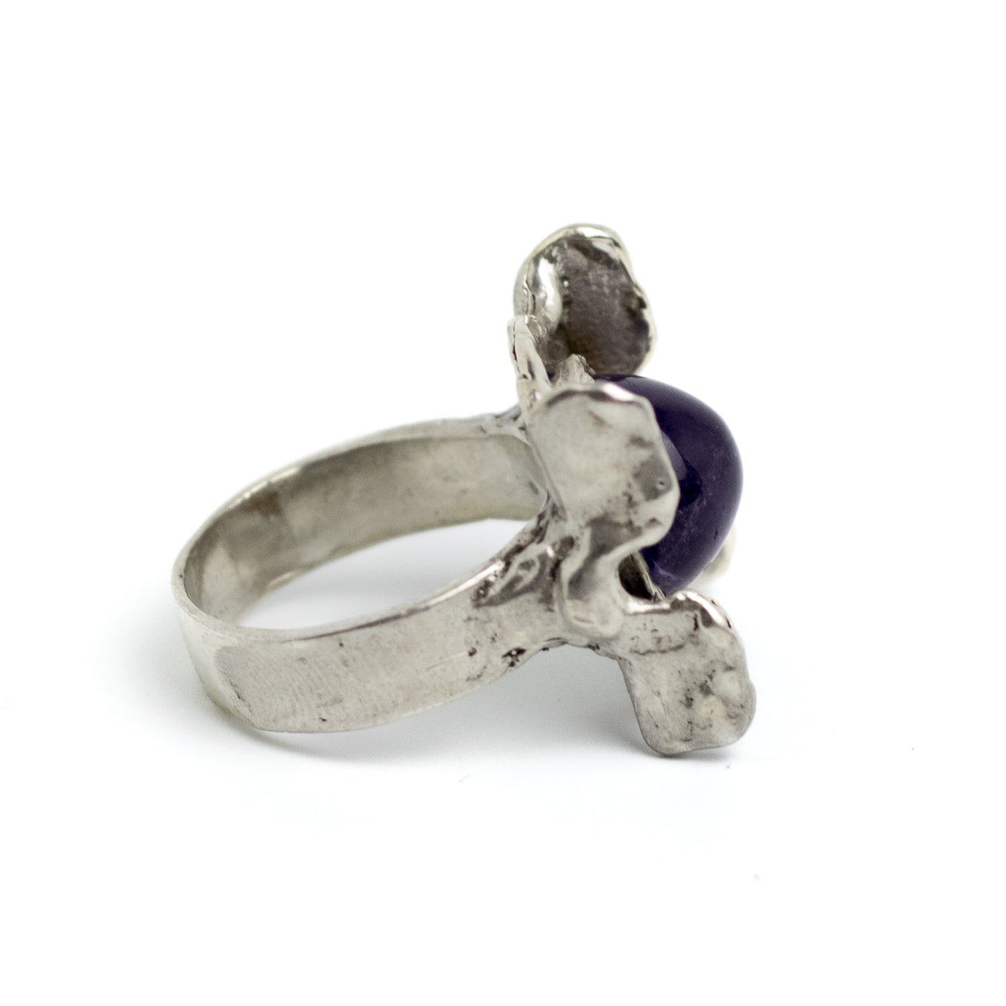 Monika and Burkhard OLY Vintage Brutalist Silver Ring with Amethyst