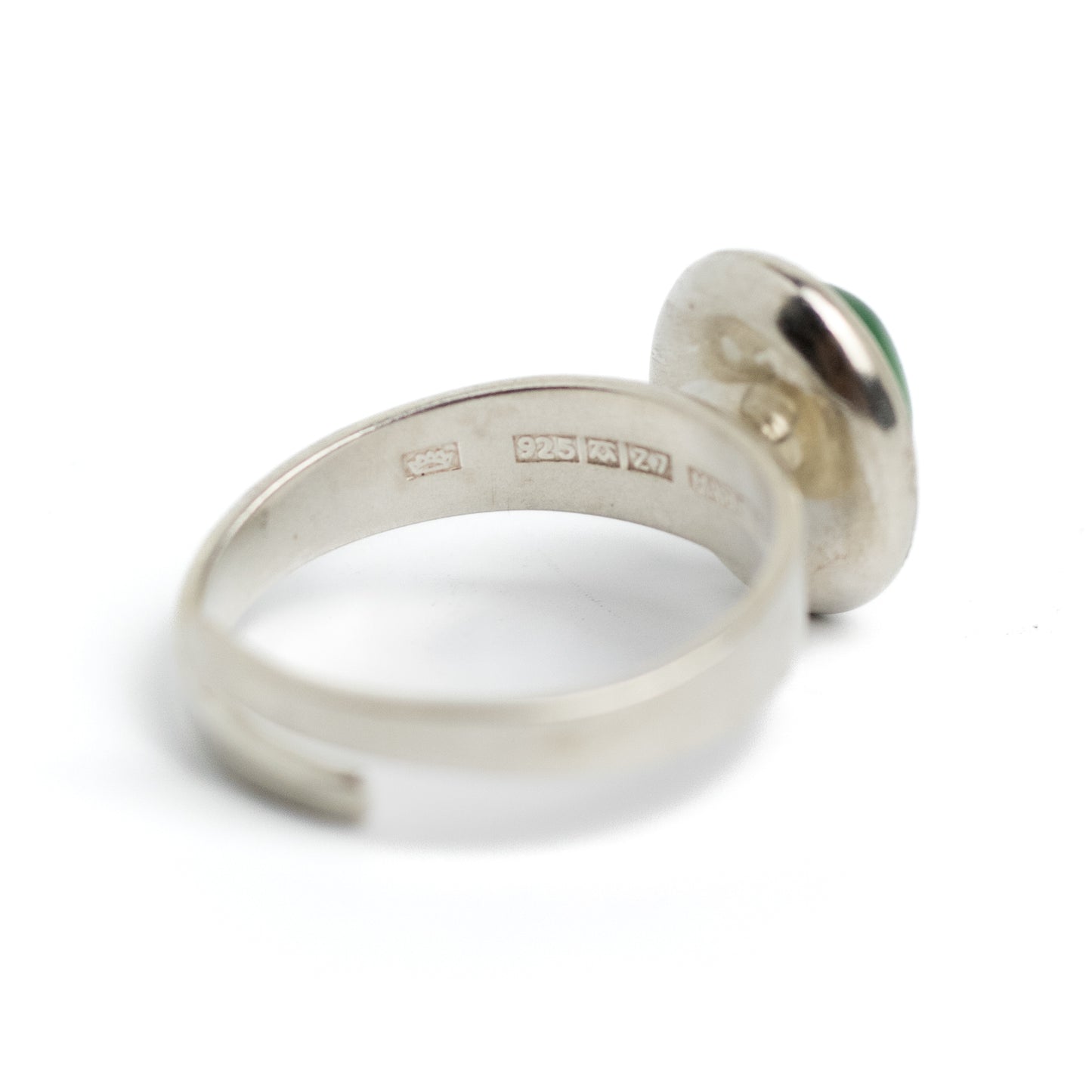 Finnish Modernist Vintage Silver Ring with Chrysoprase on Stem