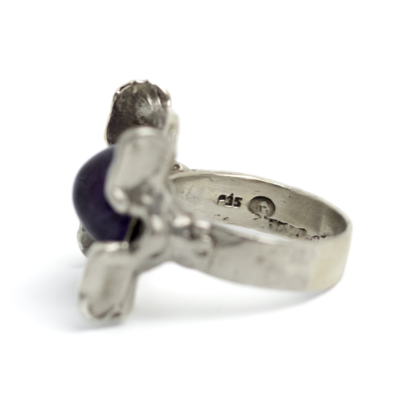 Monika and Burkhard OLY Vintage Brutalist Silver Ring with Amethyst