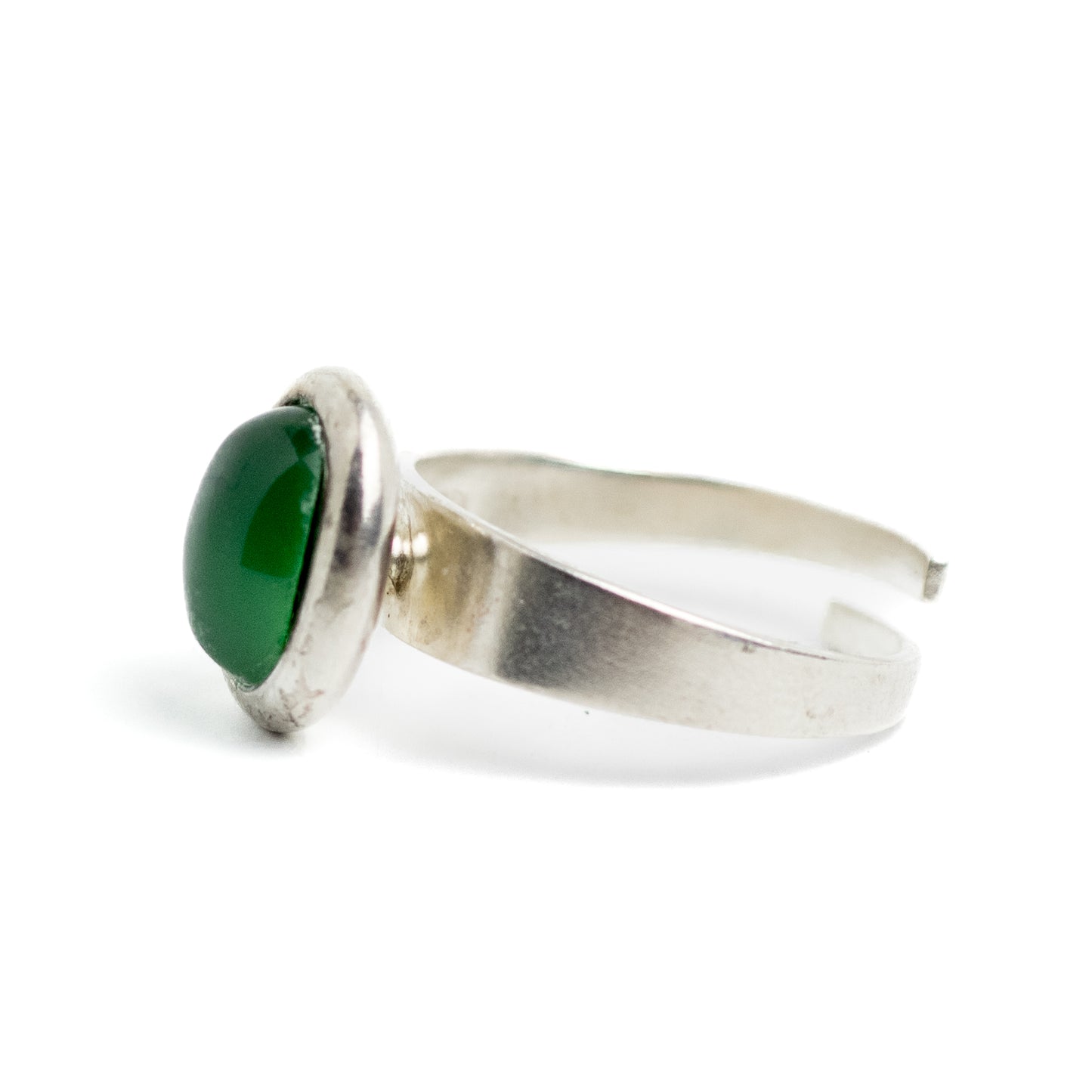 Finnish Modernist Vintage Silver Ring with Chrysoprase on Stem