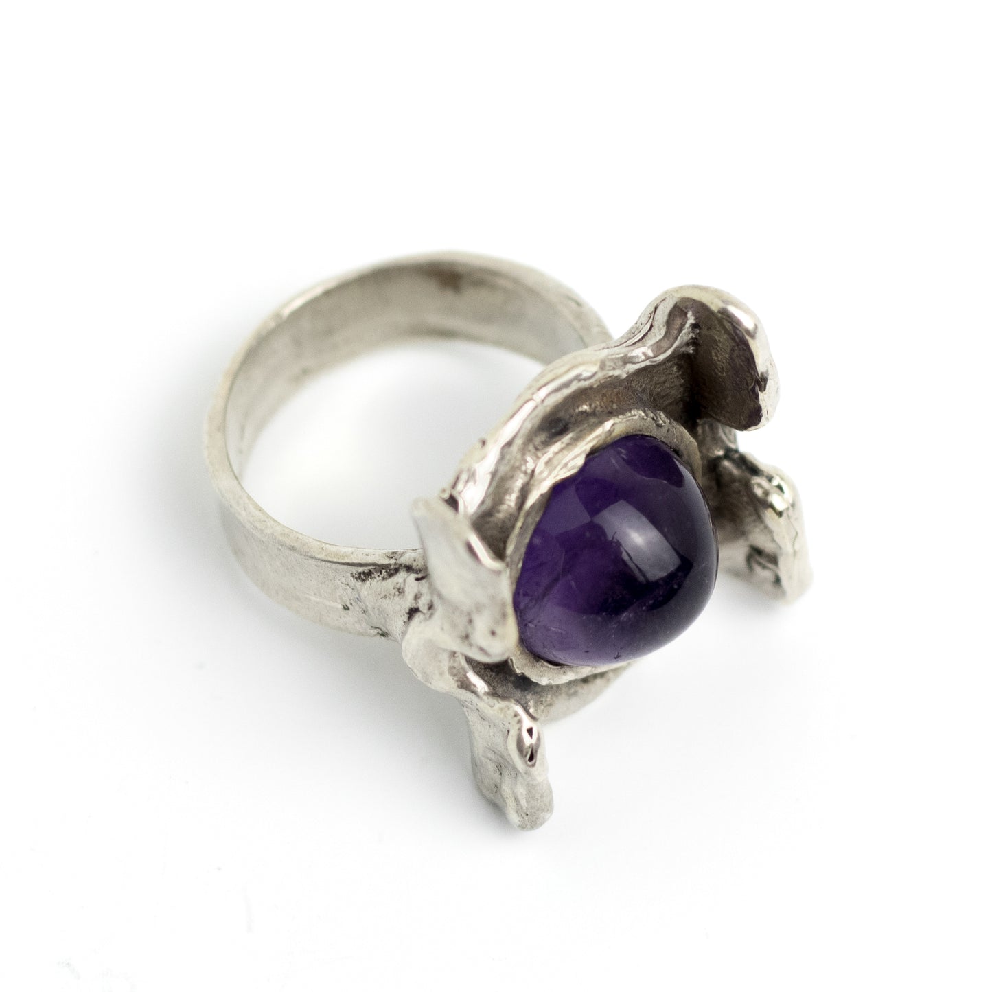 Monika and Burkhard OLY Vintage Brutalist Silver Ring with Amethyst