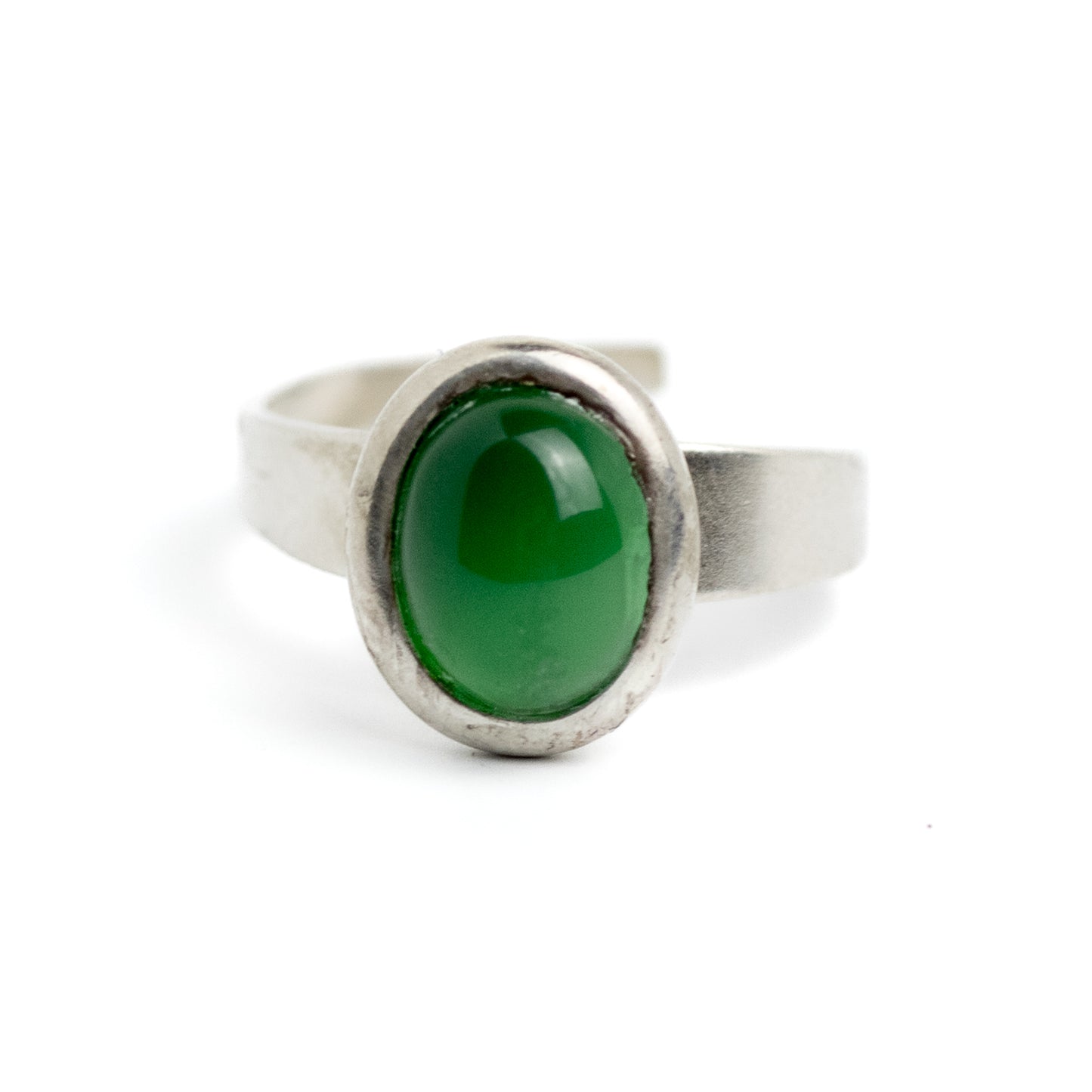 Finnish Modernist Vintage Silver Ring with Chrysoprase on Stem