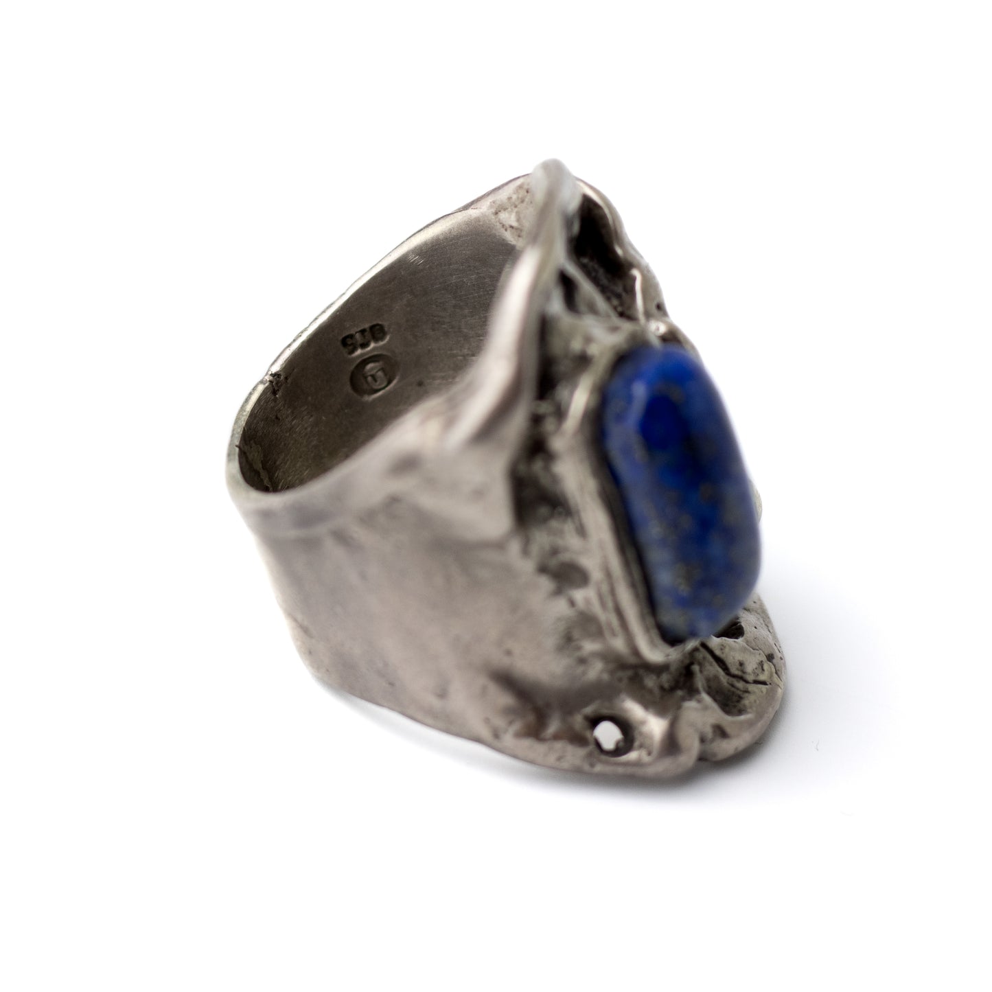 Monika & Burkhard OLY Vintage Brutalist Silver Ring with Lapis Lazuli