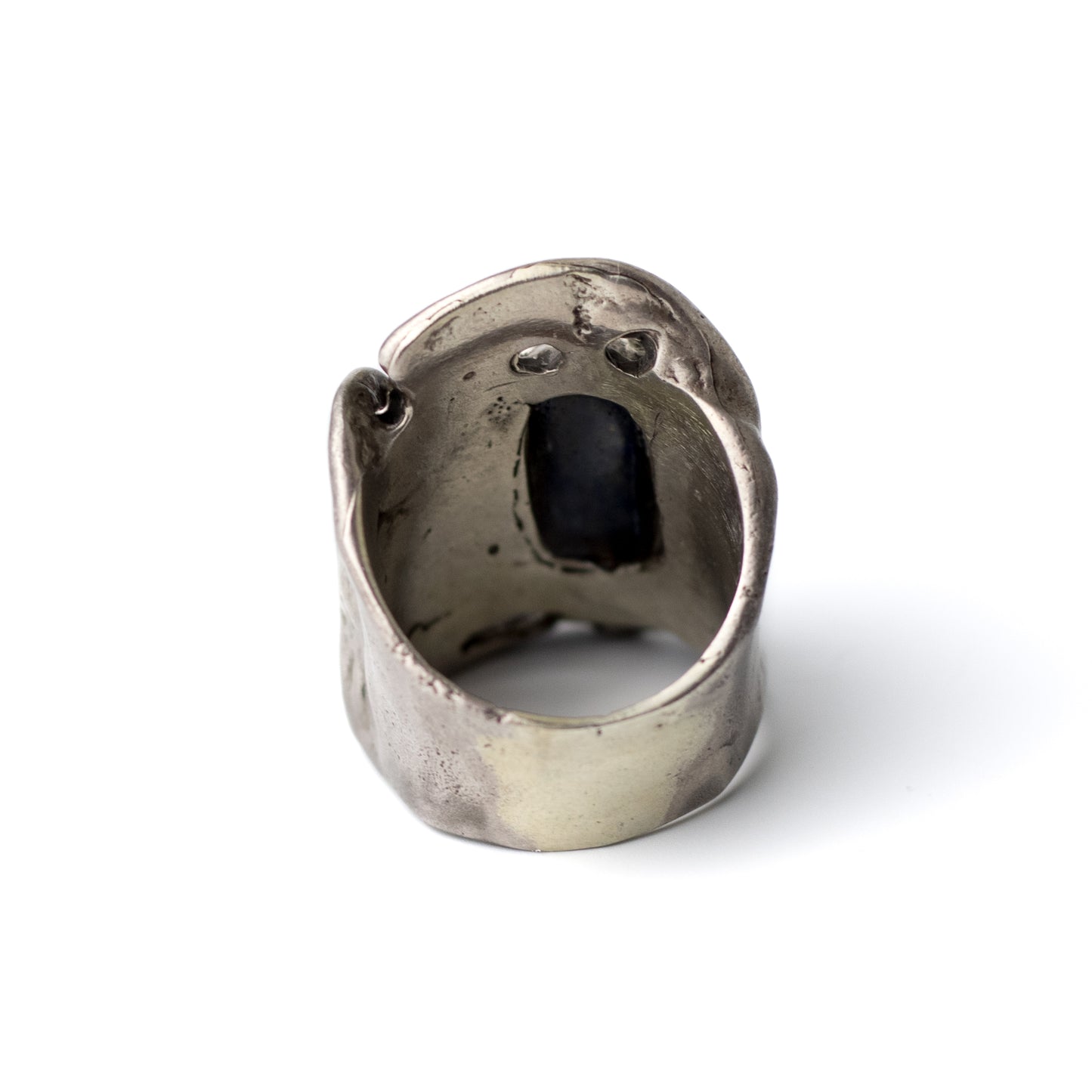 Monika & Burkhard OLY Vintage Brutalist Silver Ring with Lapis Lazuli