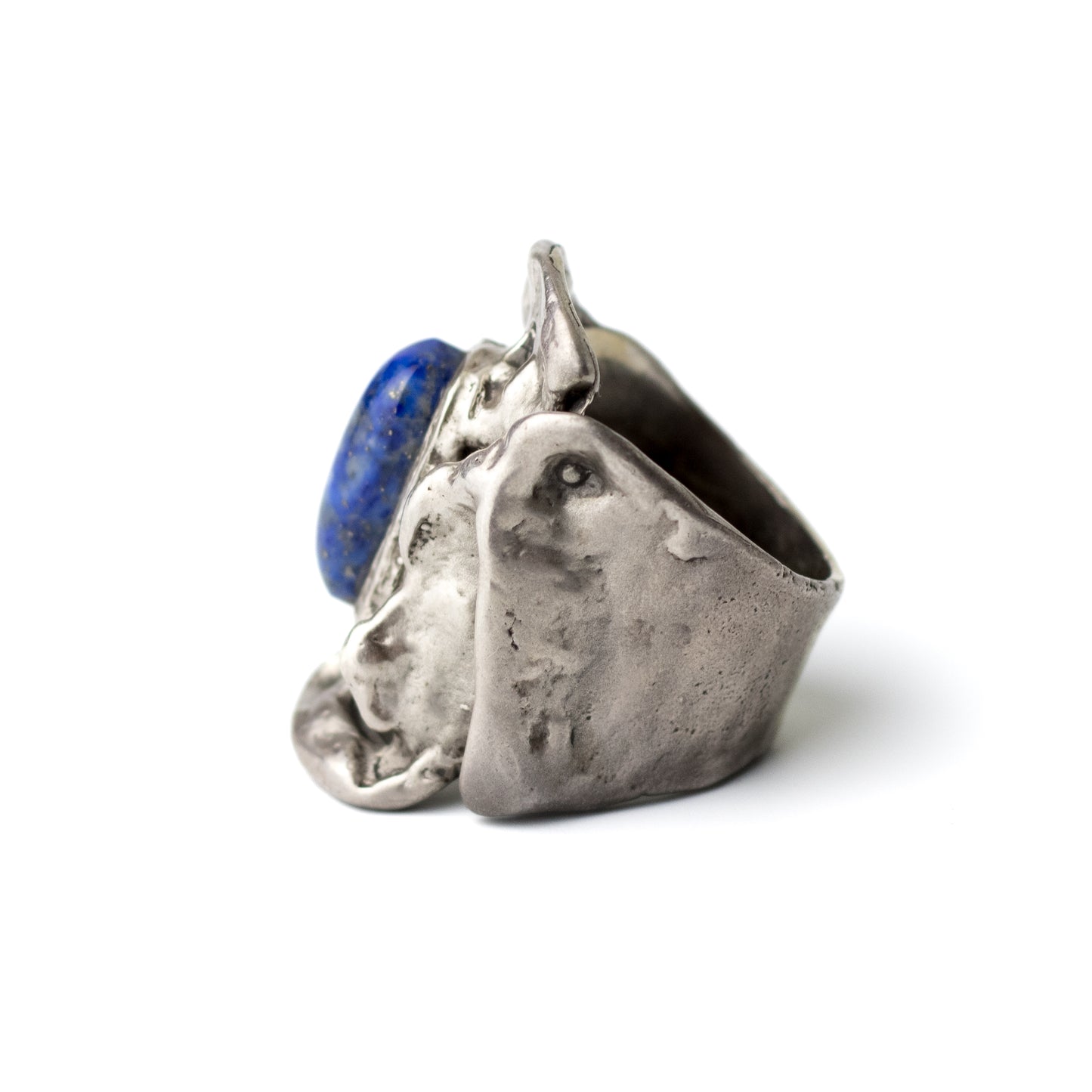 Monika & Burkhard OLY Vintage Brutalist Silver Ring with Lapis Lazuli