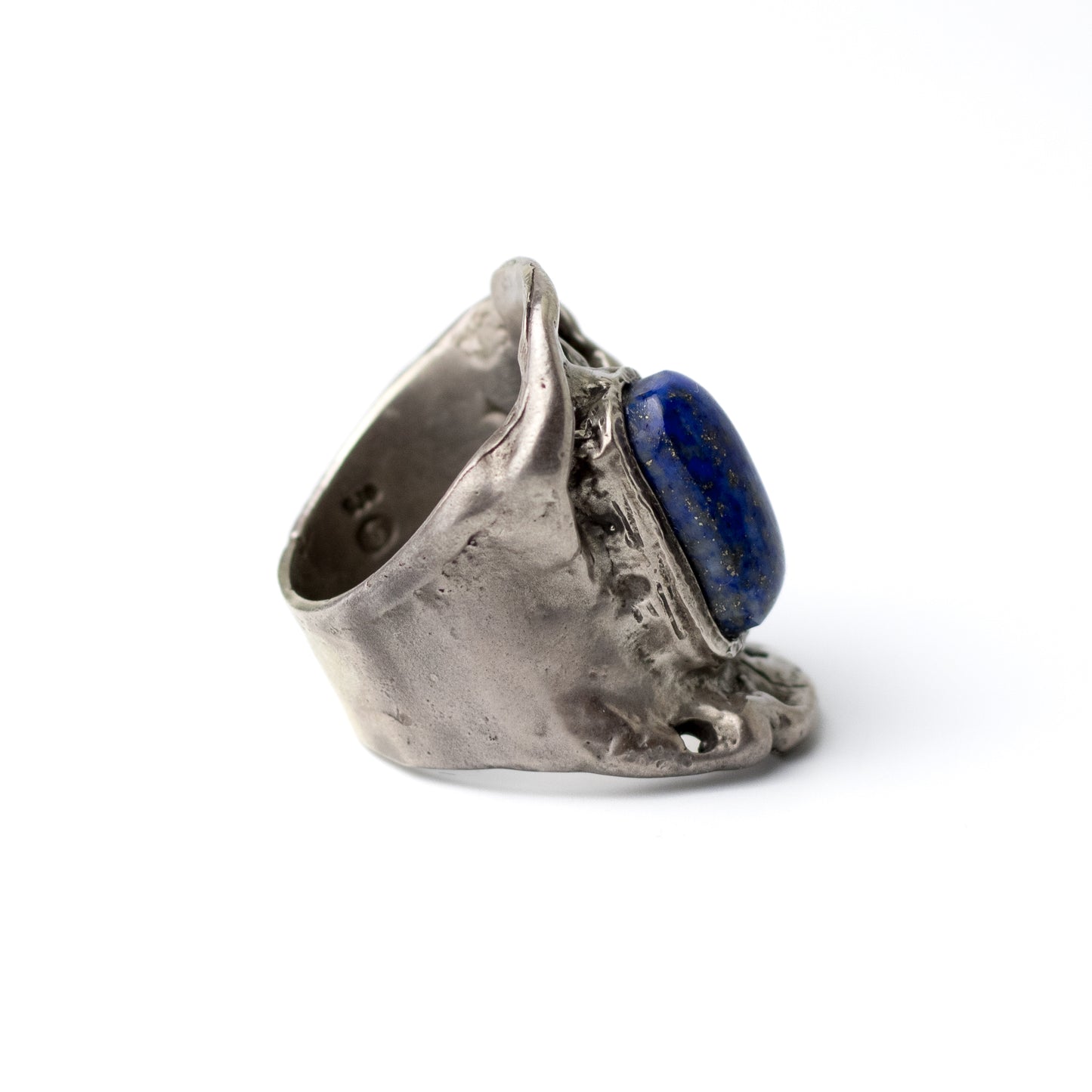 Monika & Burkhard OLY Vintage Brutalist Silver Ring with Lapis Lazuli