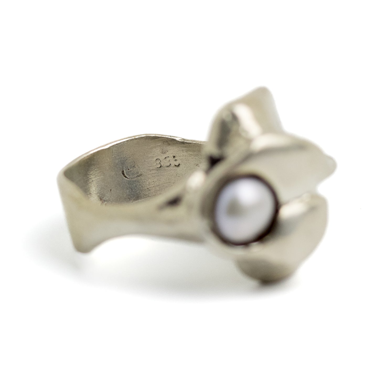 Monika and Burkhard OLY Vintage Brutalist Silver Ring with Pearl
