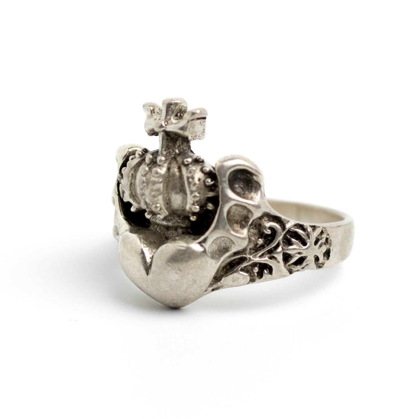 Vintage Sterling Silver Claddagh Ring with Wings and Crown