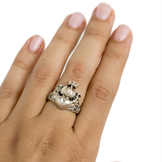 Vintage Sterling Silver Claddagh Ring with Wings and Crown