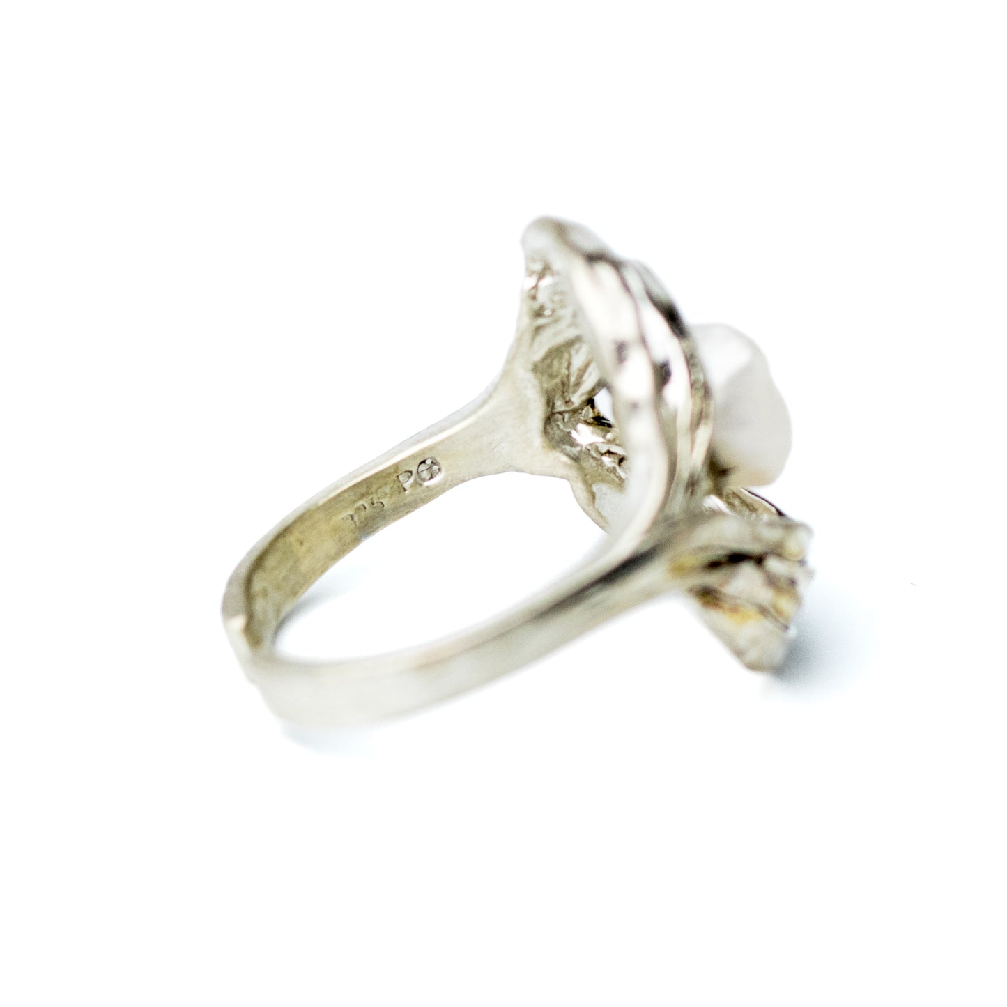 Perli Germany Brutalist Sterling Silver Ring with Natural Pearl