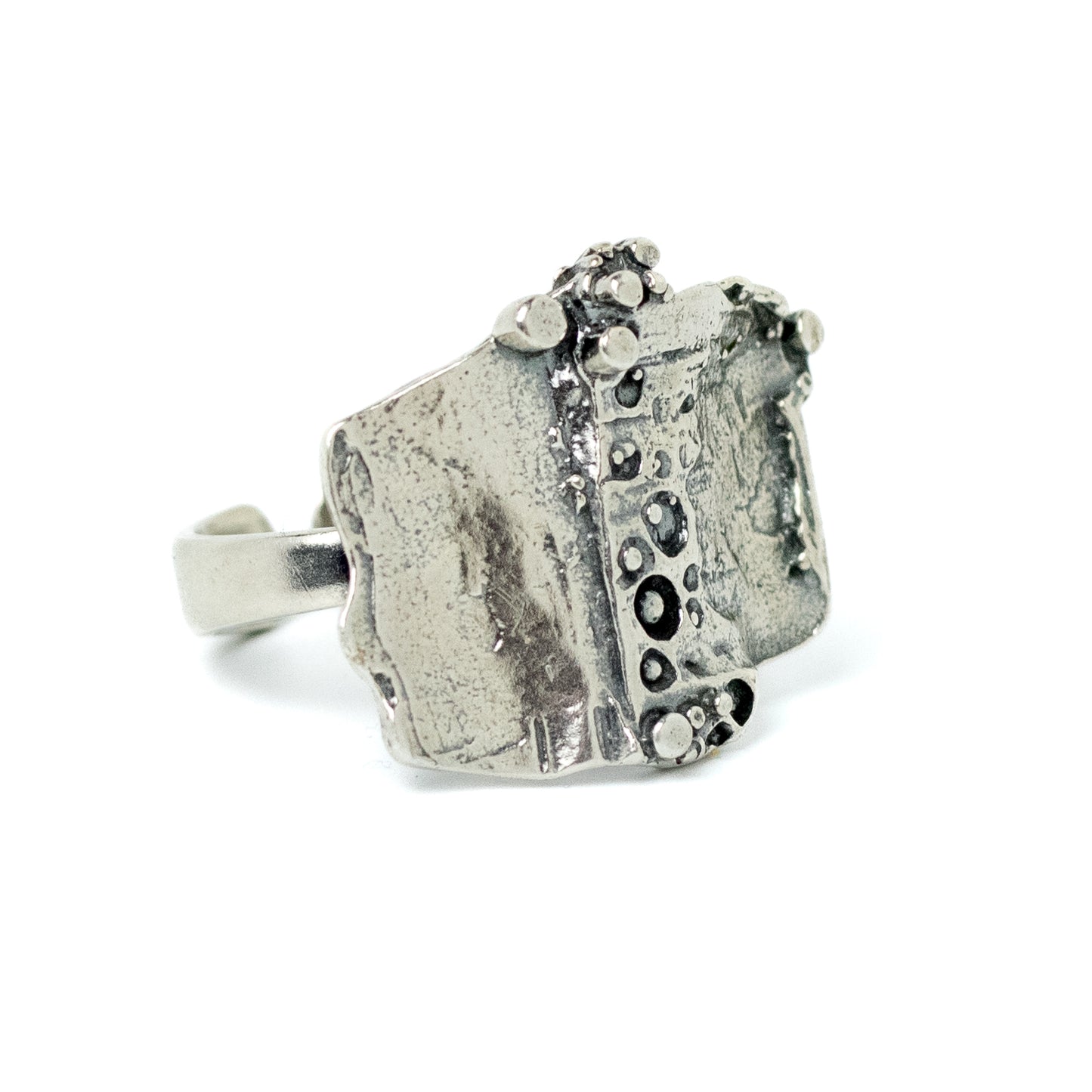 TEKA German Brutalist Silver Ring with Sculptural Textured Design