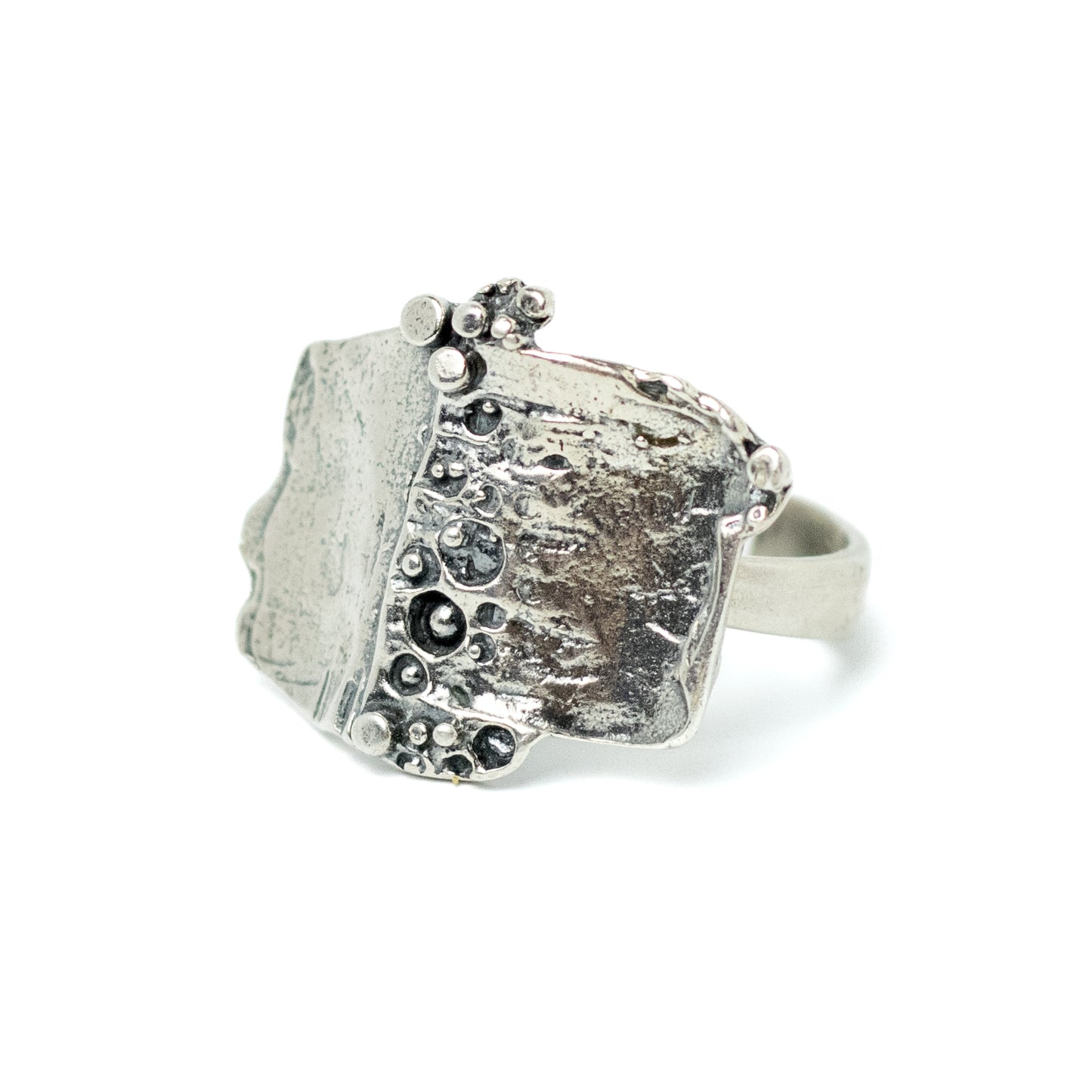 TEKA German Brutalist Silver Ring with Sculptural Textured Design