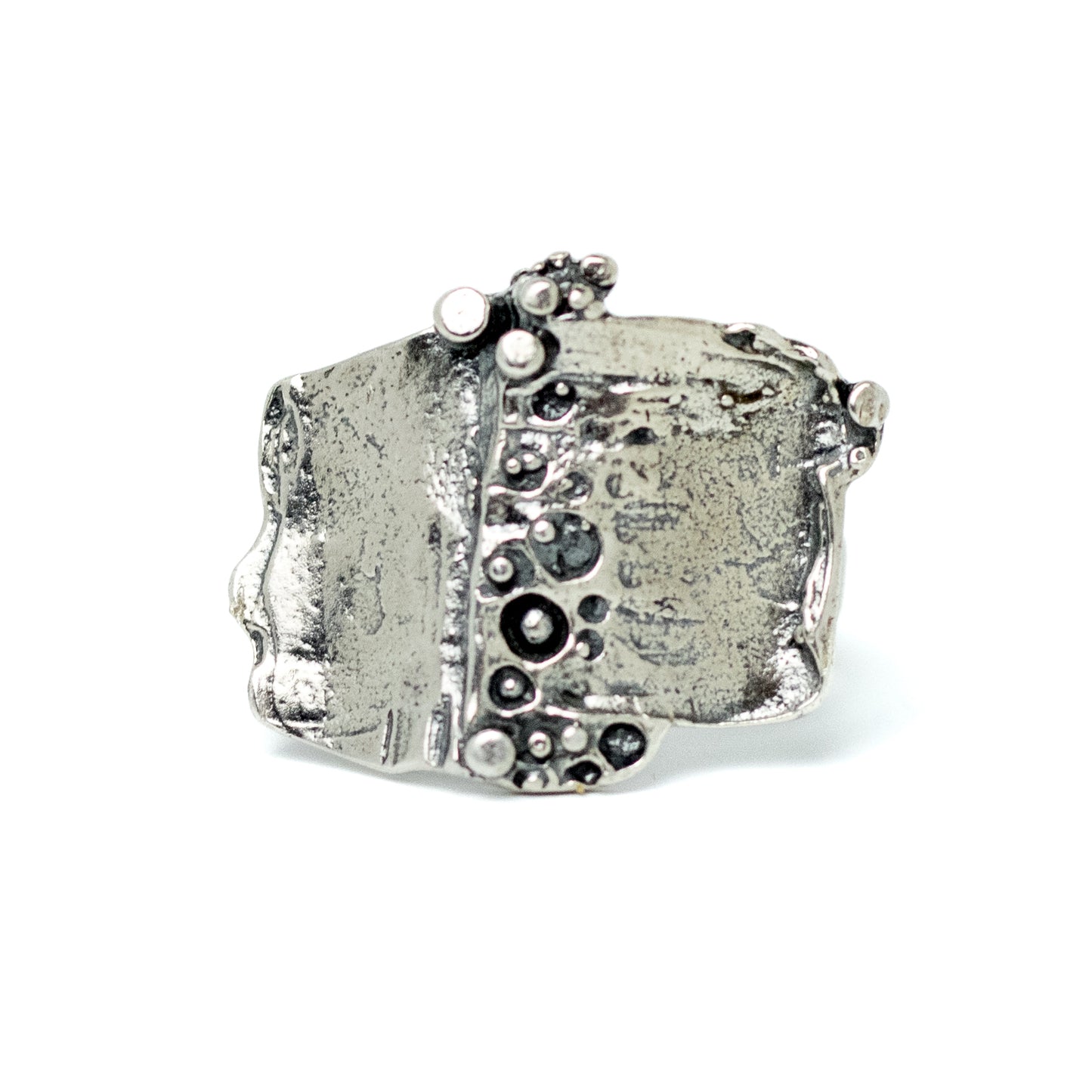TEKA German Brutalist Silver Ring with Sculptural Textured Design