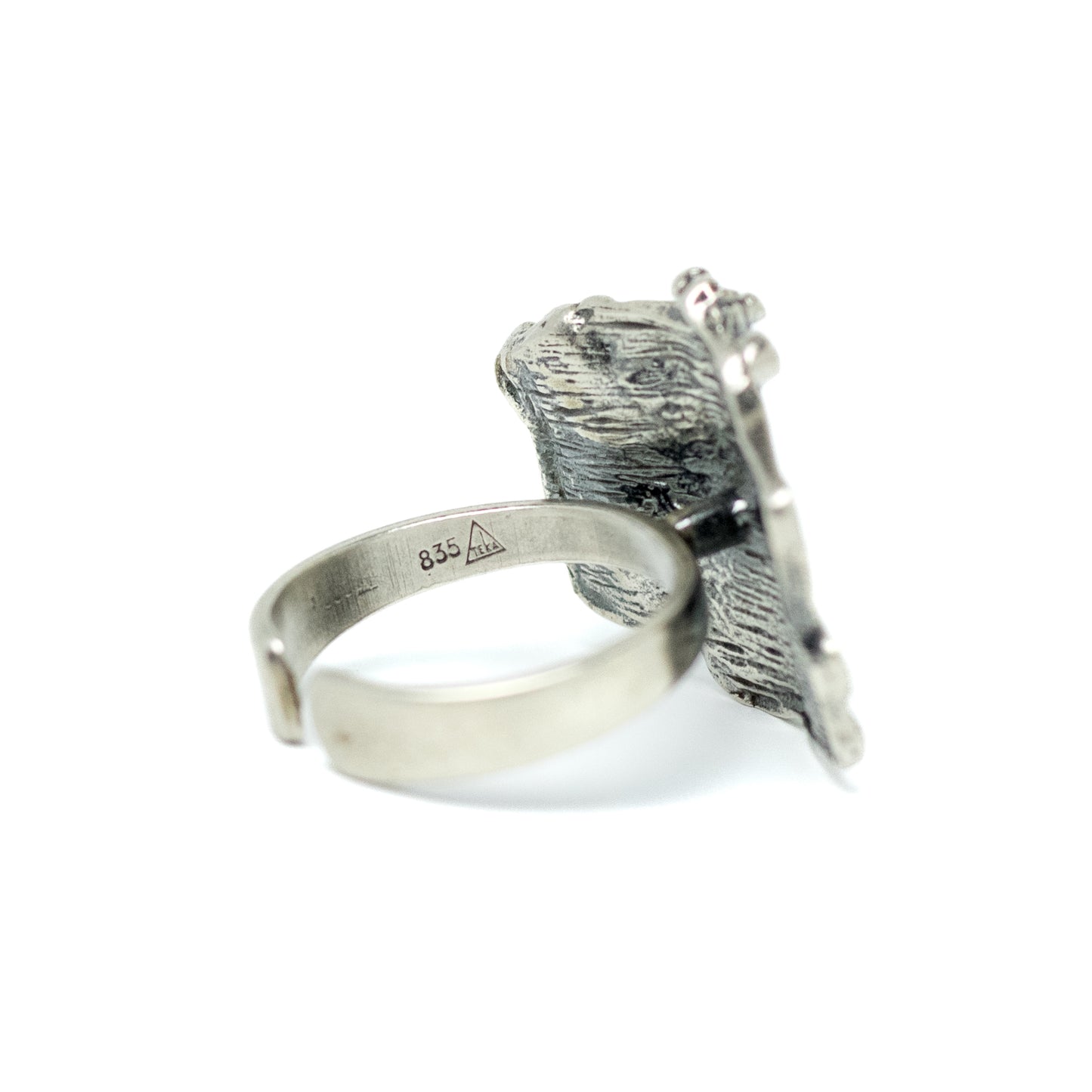 TEKA German Brutalist Silver Ring with Sculptural Textured Design