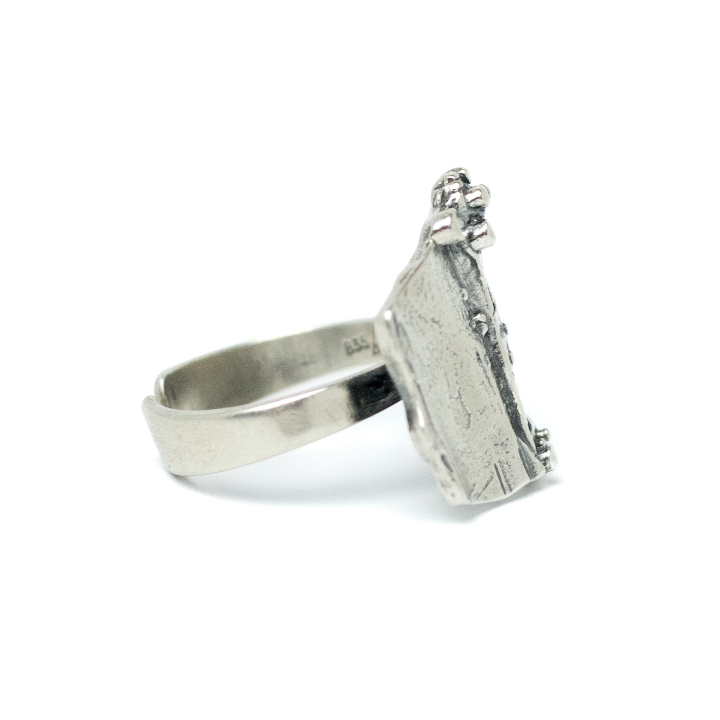 TEKA German Brutalist Silver Ring with Sculptural Textured Design