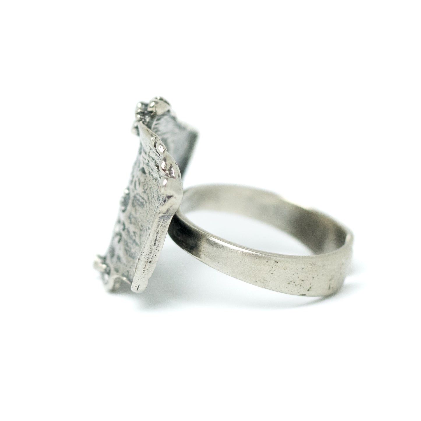 TEKA German Brutalist Silver Ring with Sculptural Textured Design
