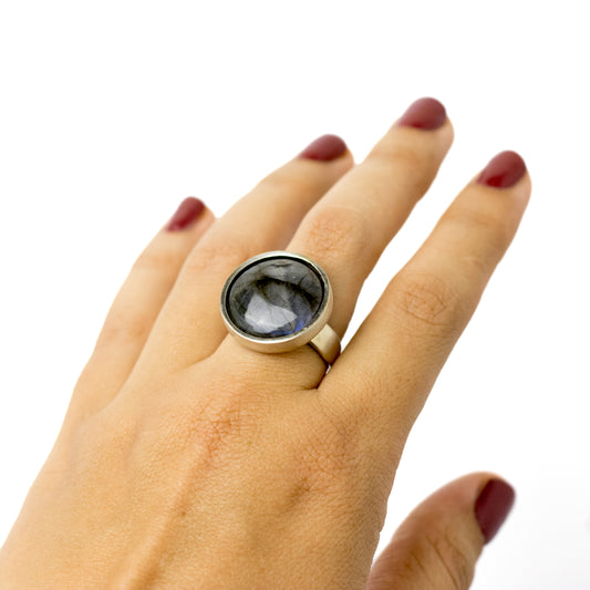 Bengt Hallberg Modernist Silver Ring with Labradorite