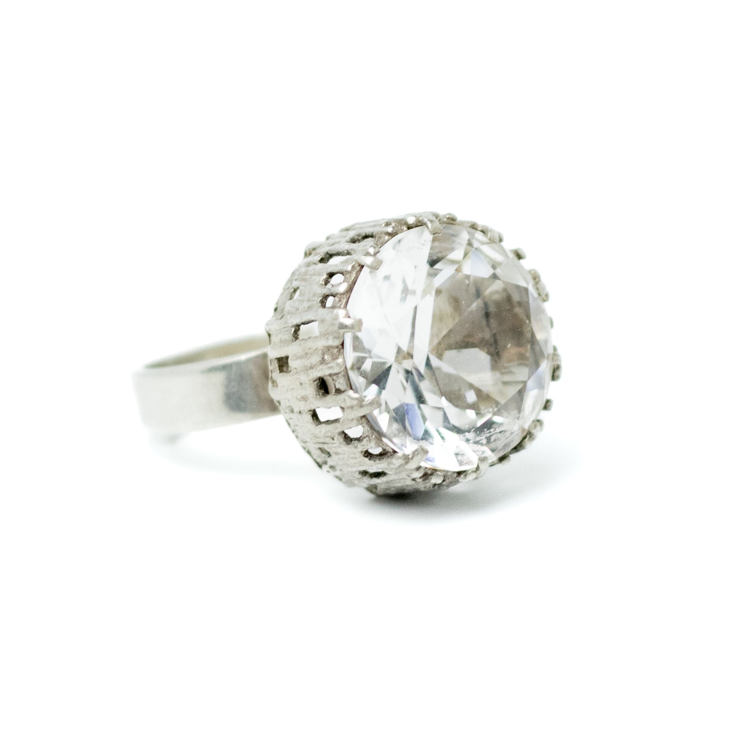 Bengt Hallberg BeH Sterling Silver Brutalist Ring with Large Rock Crystal