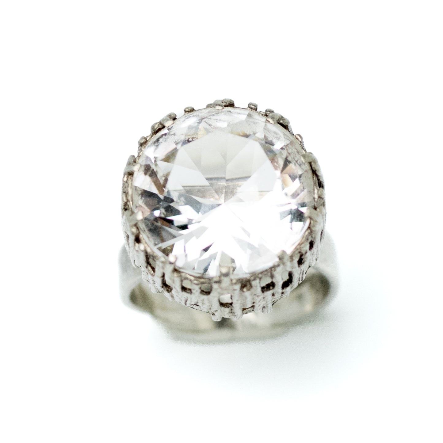 Bengt Hallberg BeH Sterling Silver Brutalist Ring with Large Rock Crystal