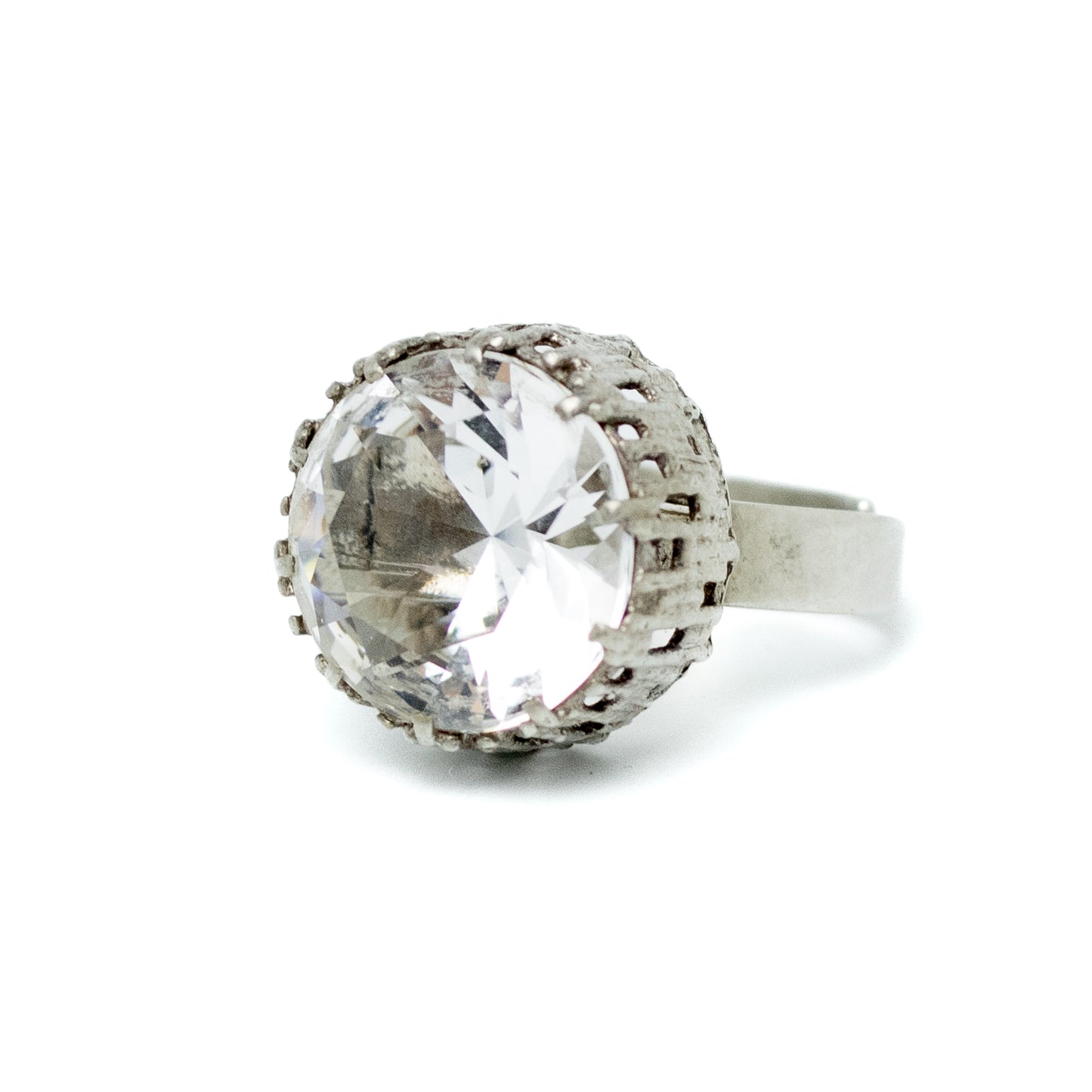 Bengt Hallberg BeH Sterling Silver Brutalist Ring with Large Rock Crystal