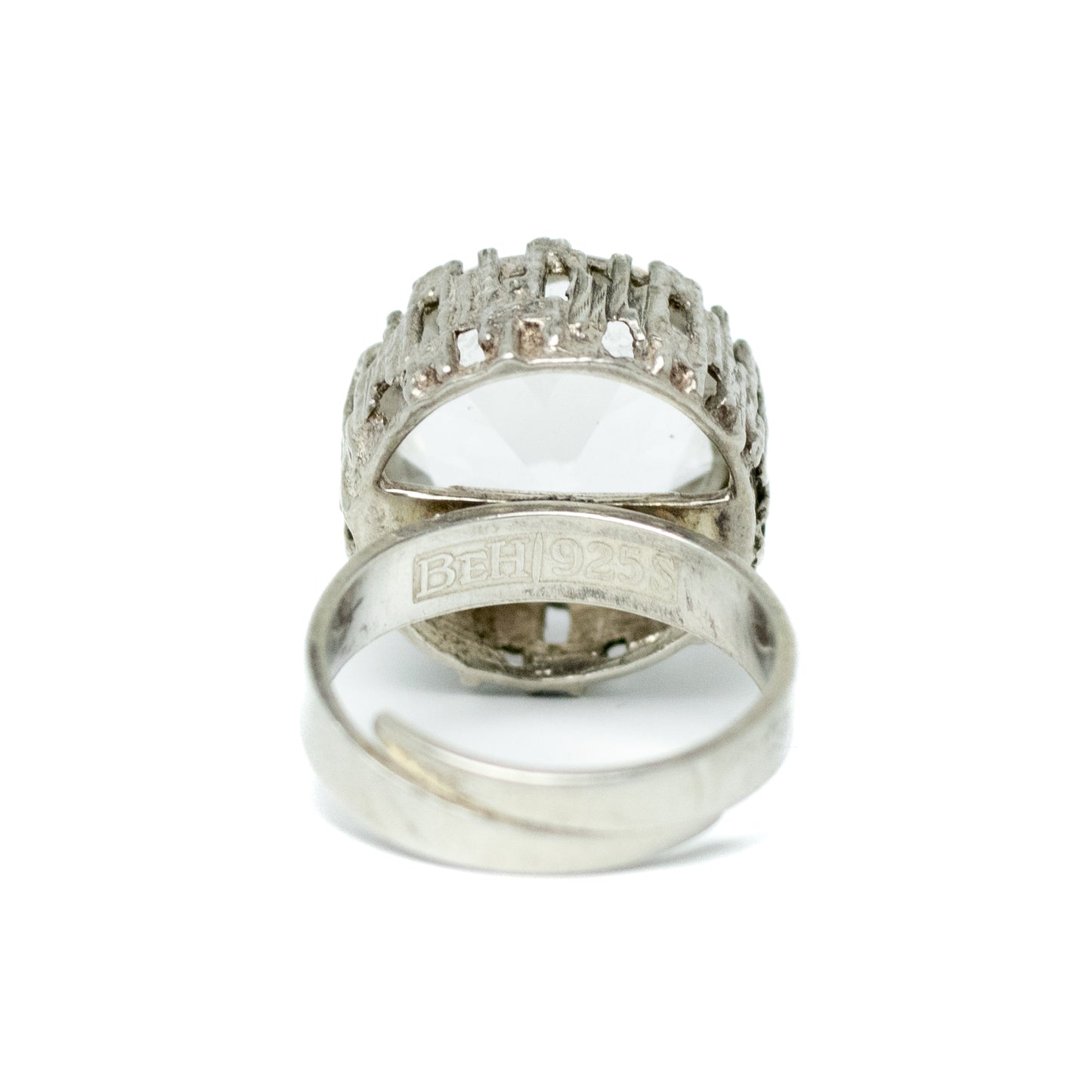 Bengt Hallberg BeH Sterling Silver Brutalist Ring with Large Rock Crystal