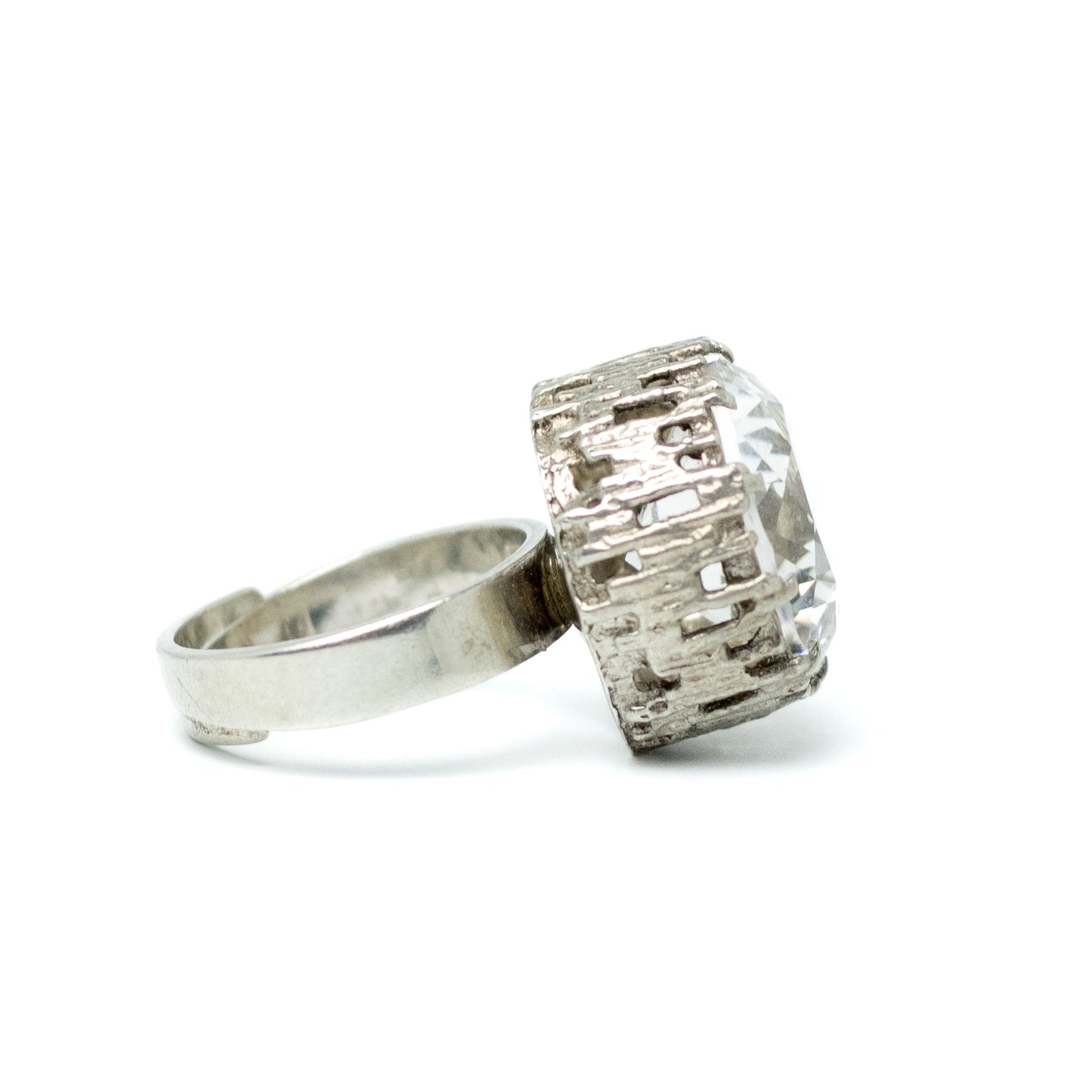 Bengt Hallberg BeH Sterling Silver Brutalist Ring with Large Rock Crystal