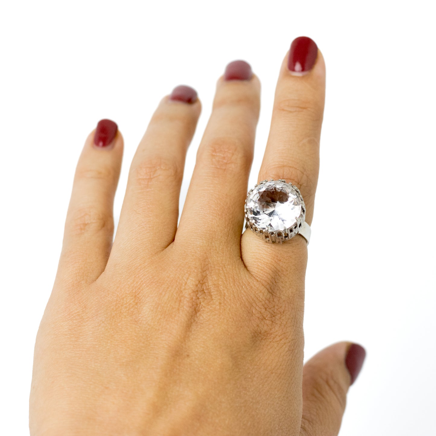 Bengt Hallberg BeH Sterling Silver Brutalist Ring with Large Rock Crystal