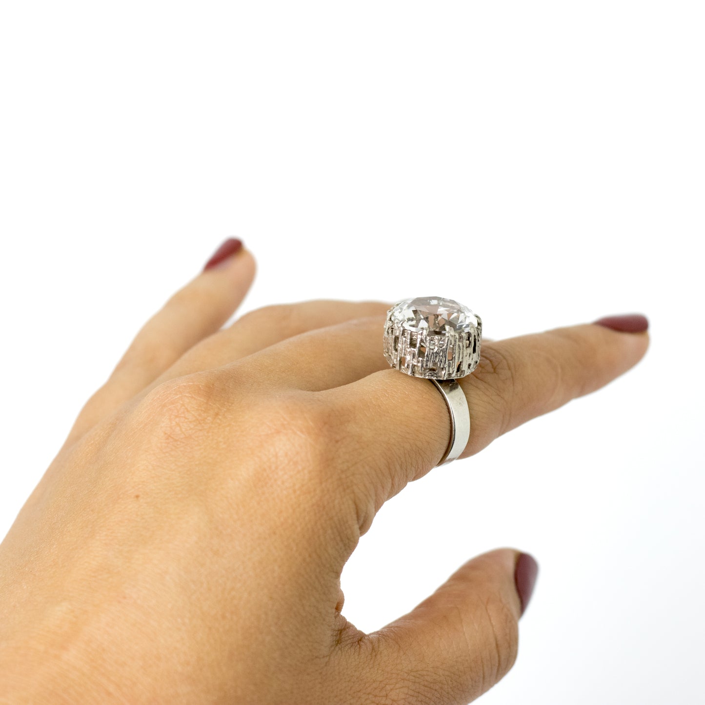 Bengt Hallberg BeH Sterling Silver Brutalist Ring with Large Rock Crystal
