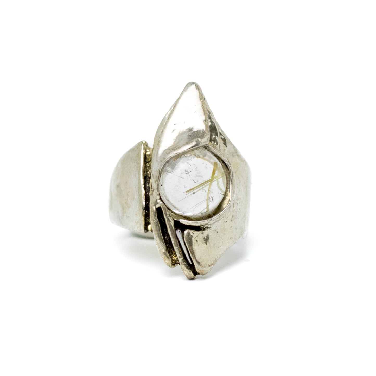 Monika & Burkhard OLY German Brutalist Silver Ring with Rutilated Quartz