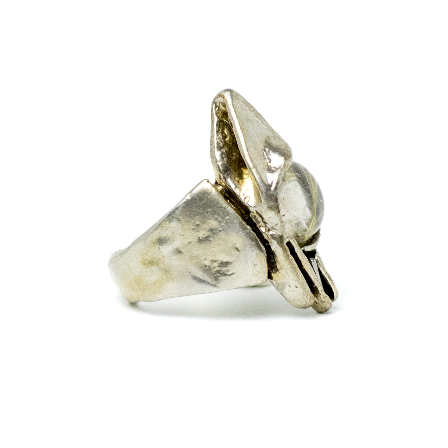 Monika & Burkhard OLY German Brutalist Silver Ring with Rutilated Quartz