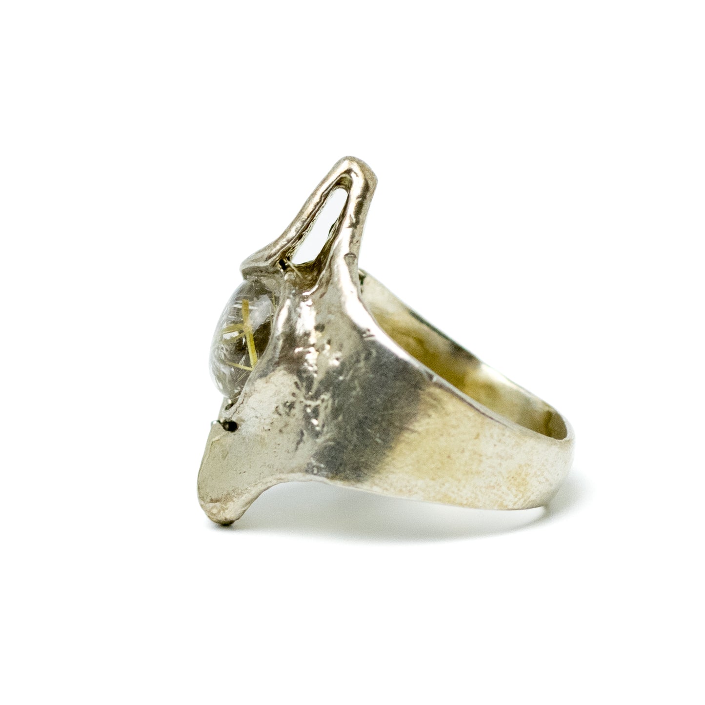 Monika & Burkhard OLY German Brutalist Silver Ring with Rutilated Quartz