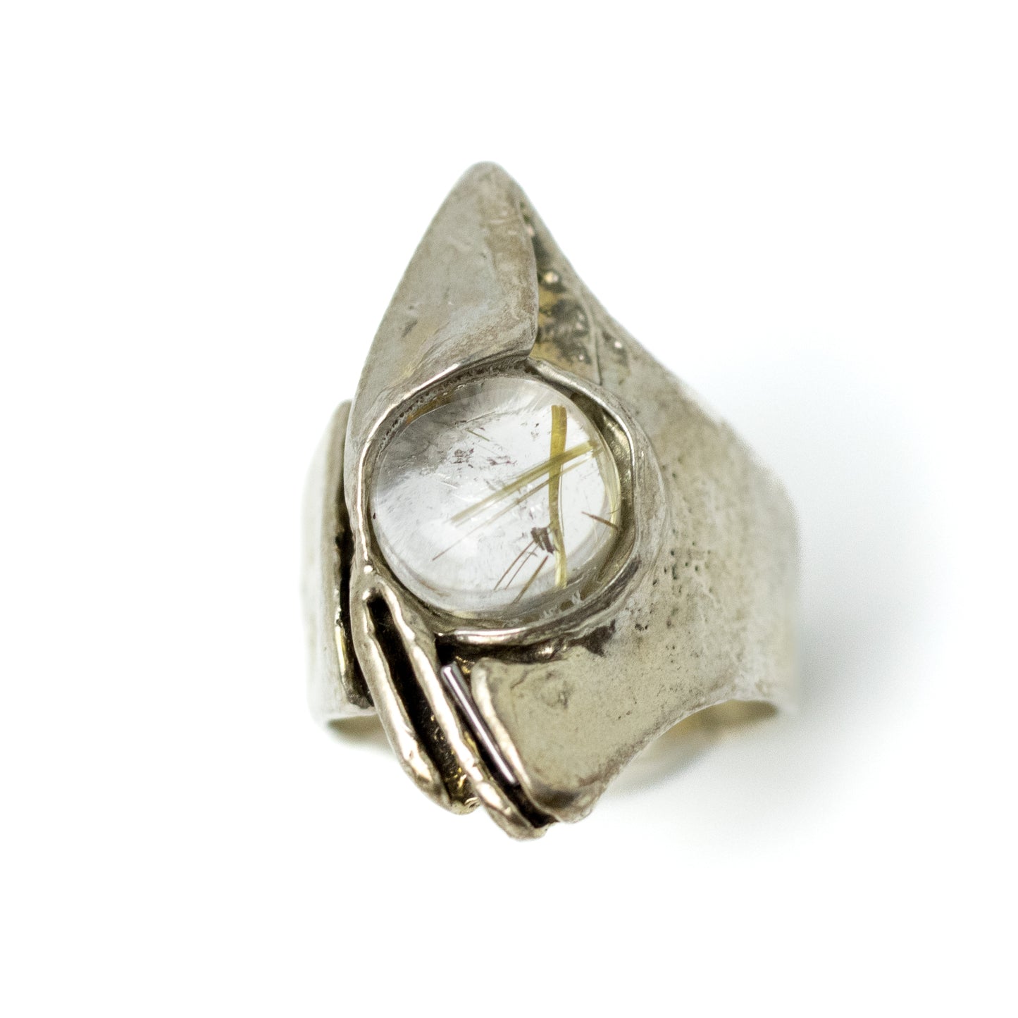 Monika & Burkhard OLY German Brutalist Silver Ring with Rutilated Quartz