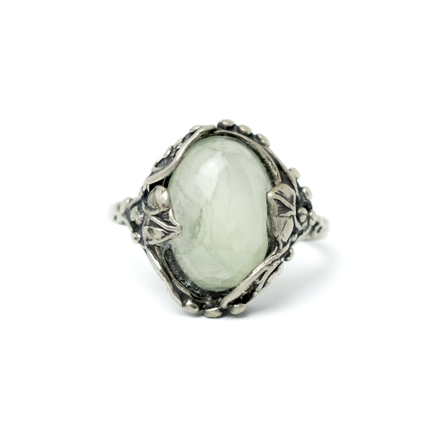 Vintage Silver Art Nouveau Style Ring with Milky Quartz Cabochon