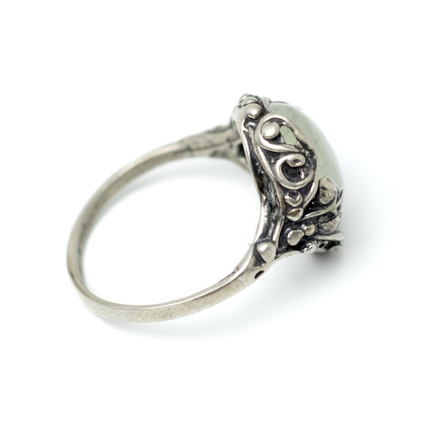 Vintage Silver Art Nouveau Style Ring with Milky Quartz Cabochon