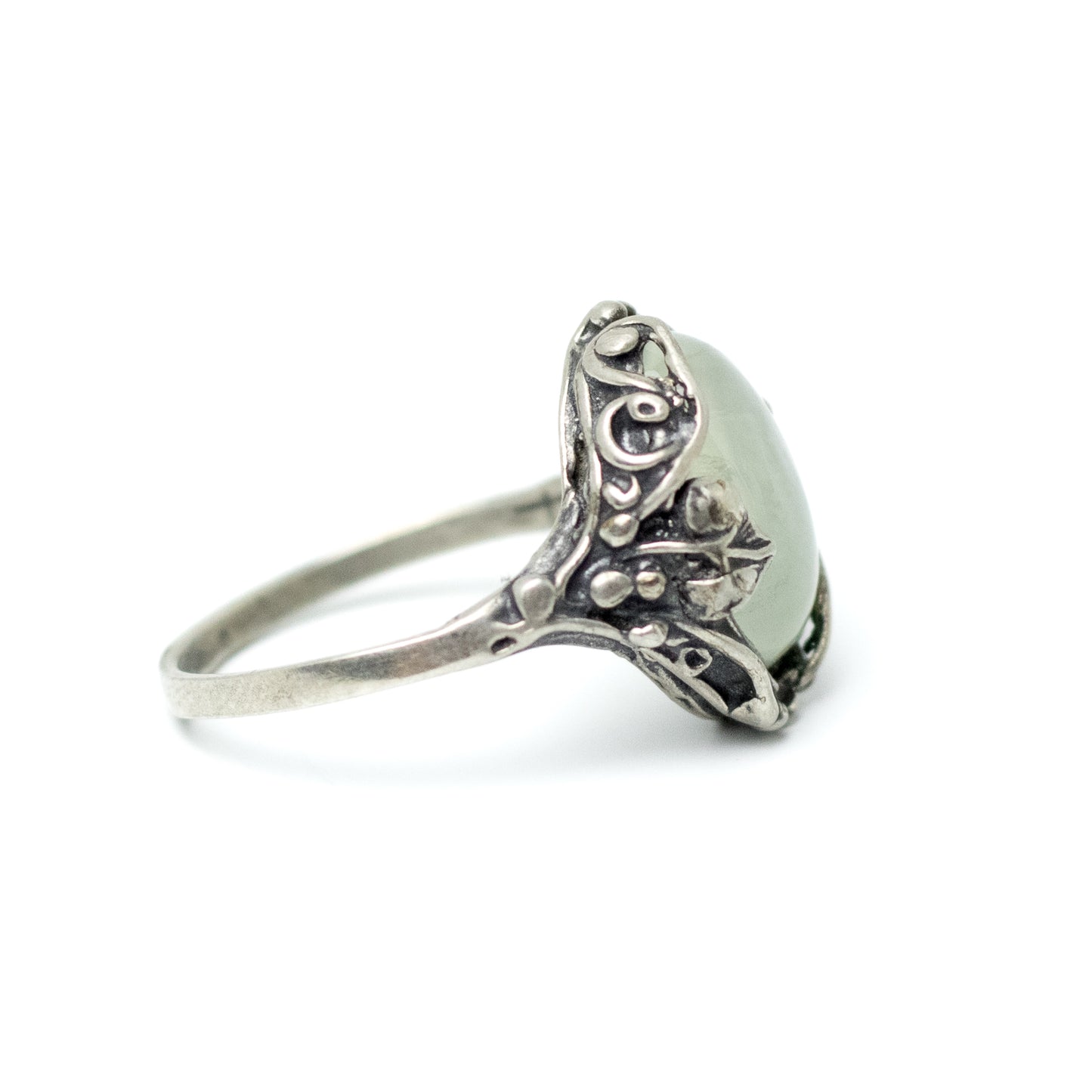 Vintage Silver Art Nouveau Style Ring with Milky Quartz Cabochon