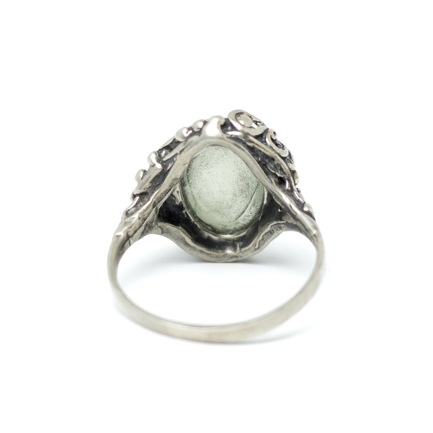 Vintage Silver Art Nouveau Style Ring with Milky Quartz Cabochon