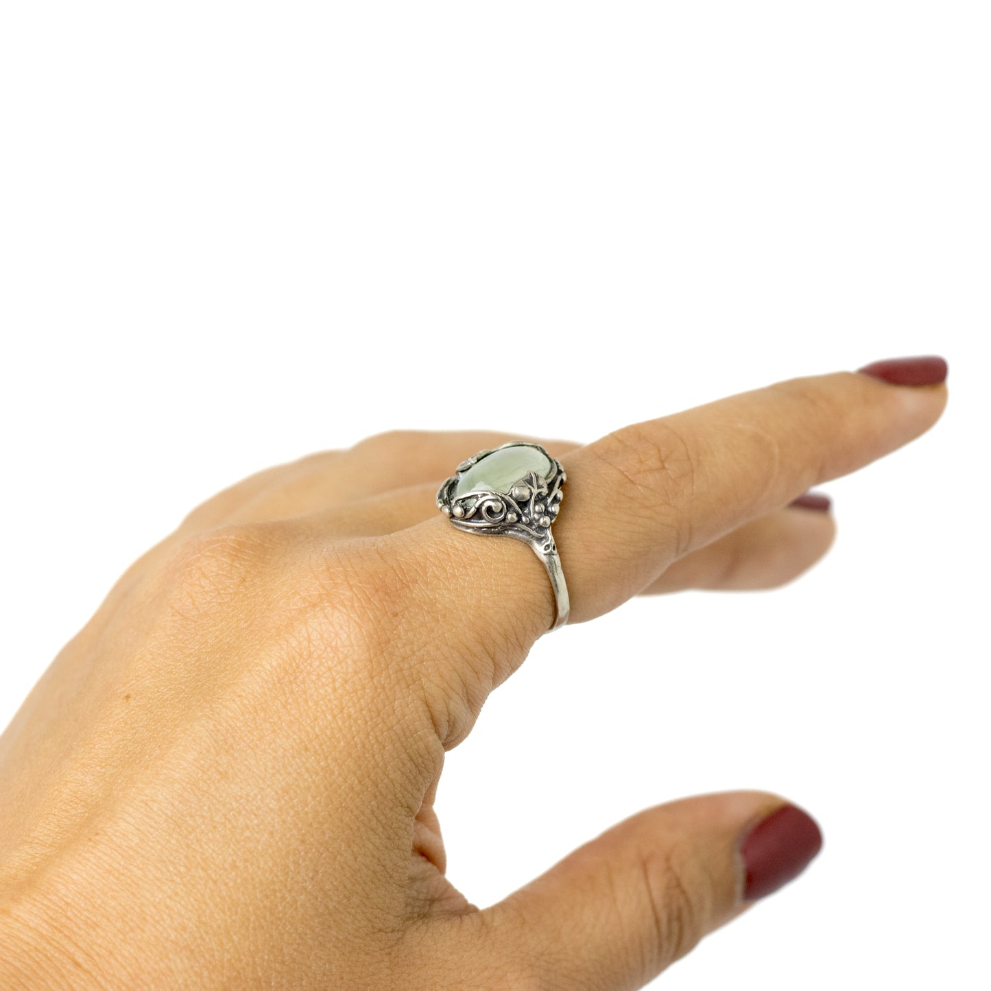 Vintage Silver Art Nouveau Style Ring with Milky Quartz Cabochon