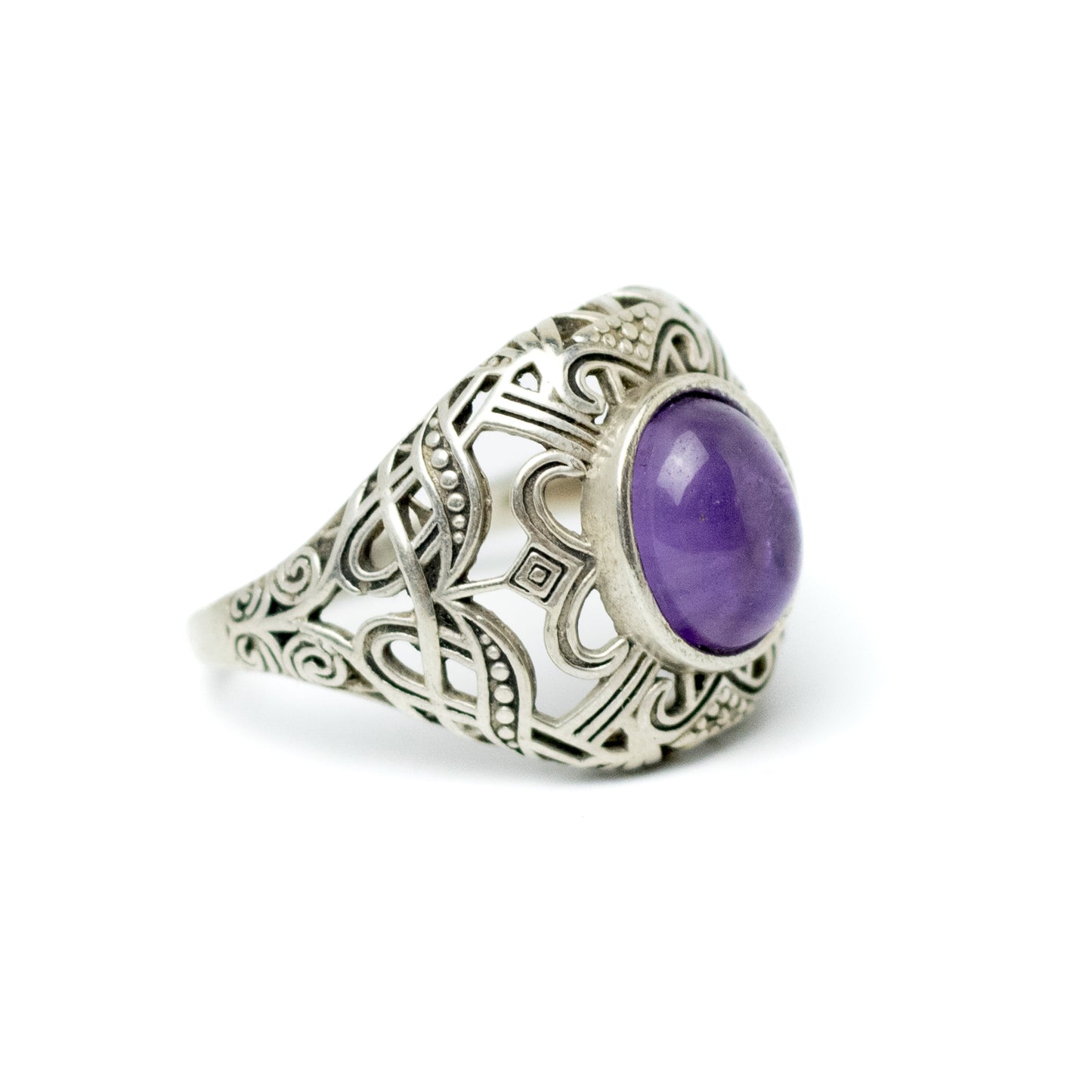 Art Deco Geometric Sterling Silver Ring with Amethyst