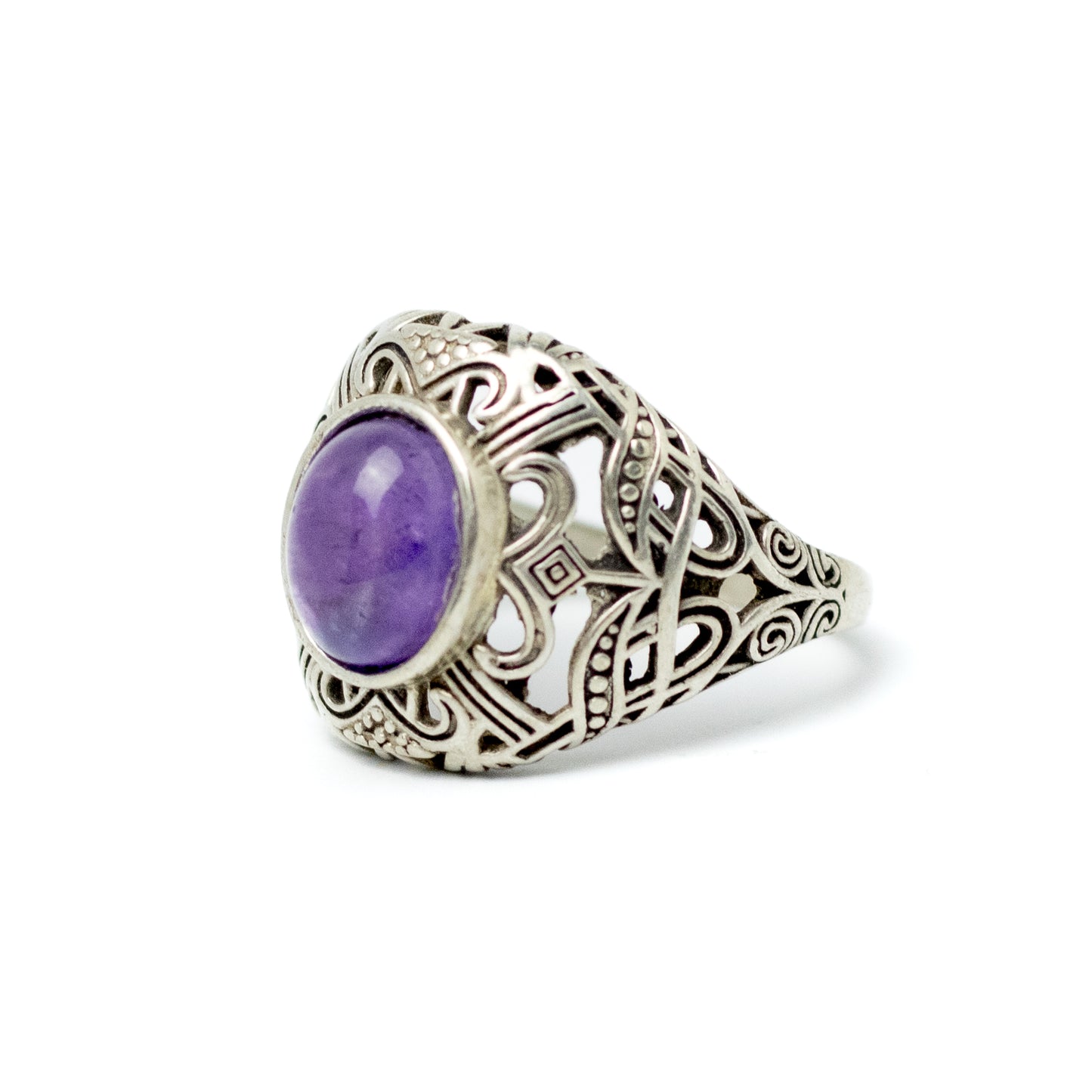 Art Deco Geometric Sterling Silver Ring with Amethyst
