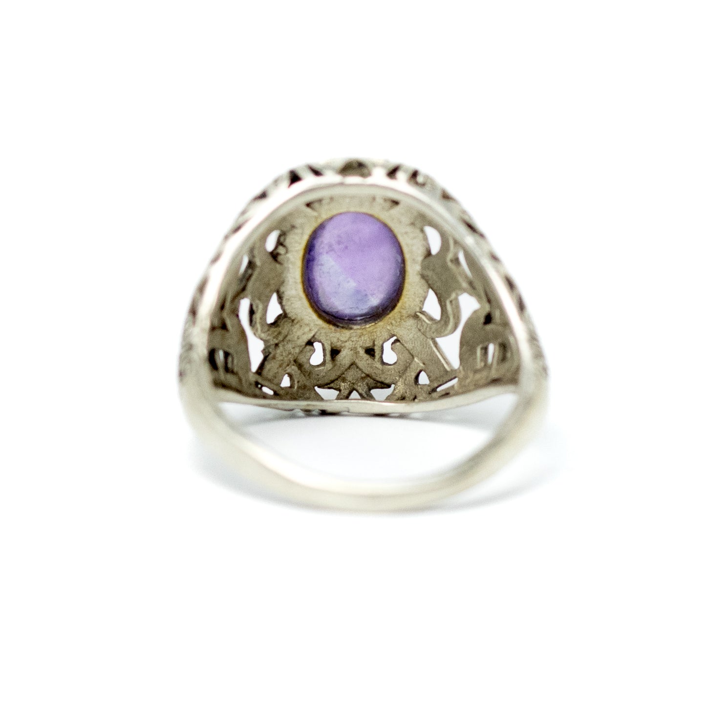 Art Deco Geometric Sterling Silver Ring with Amethyst