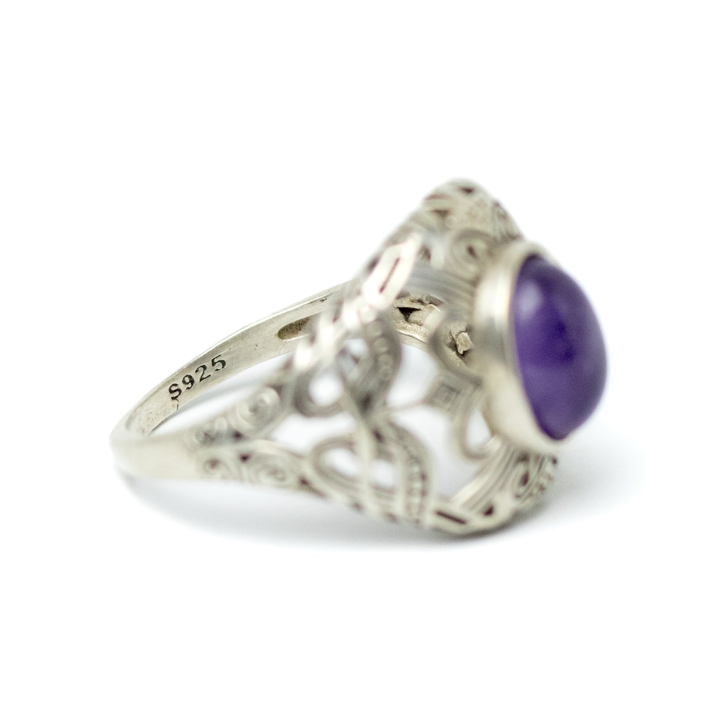 Art Deco Geometric Sterling Silver Ring with Amethyst